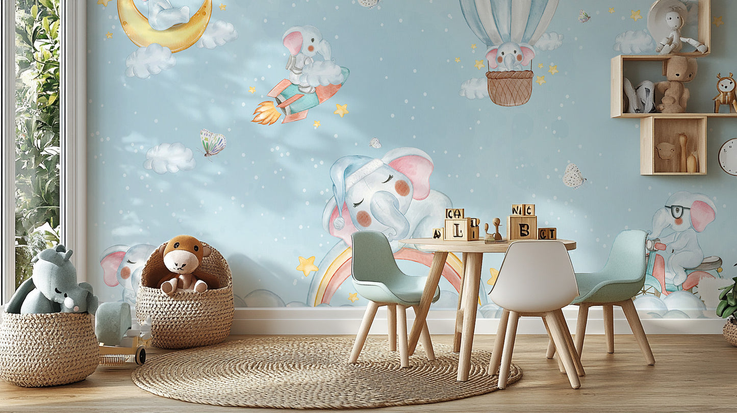 Elephant Cloud Carnival Wall Mural for magical decor