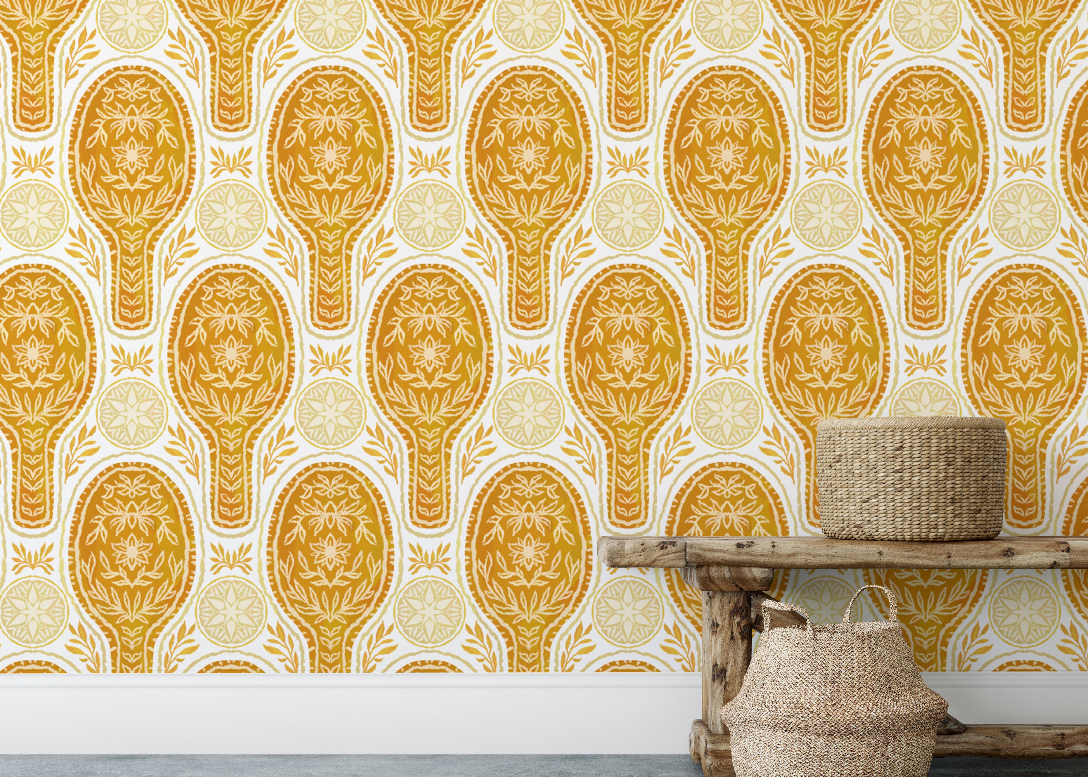 Floral Rockets Golden Yellow Wallpaper - Giffywalls