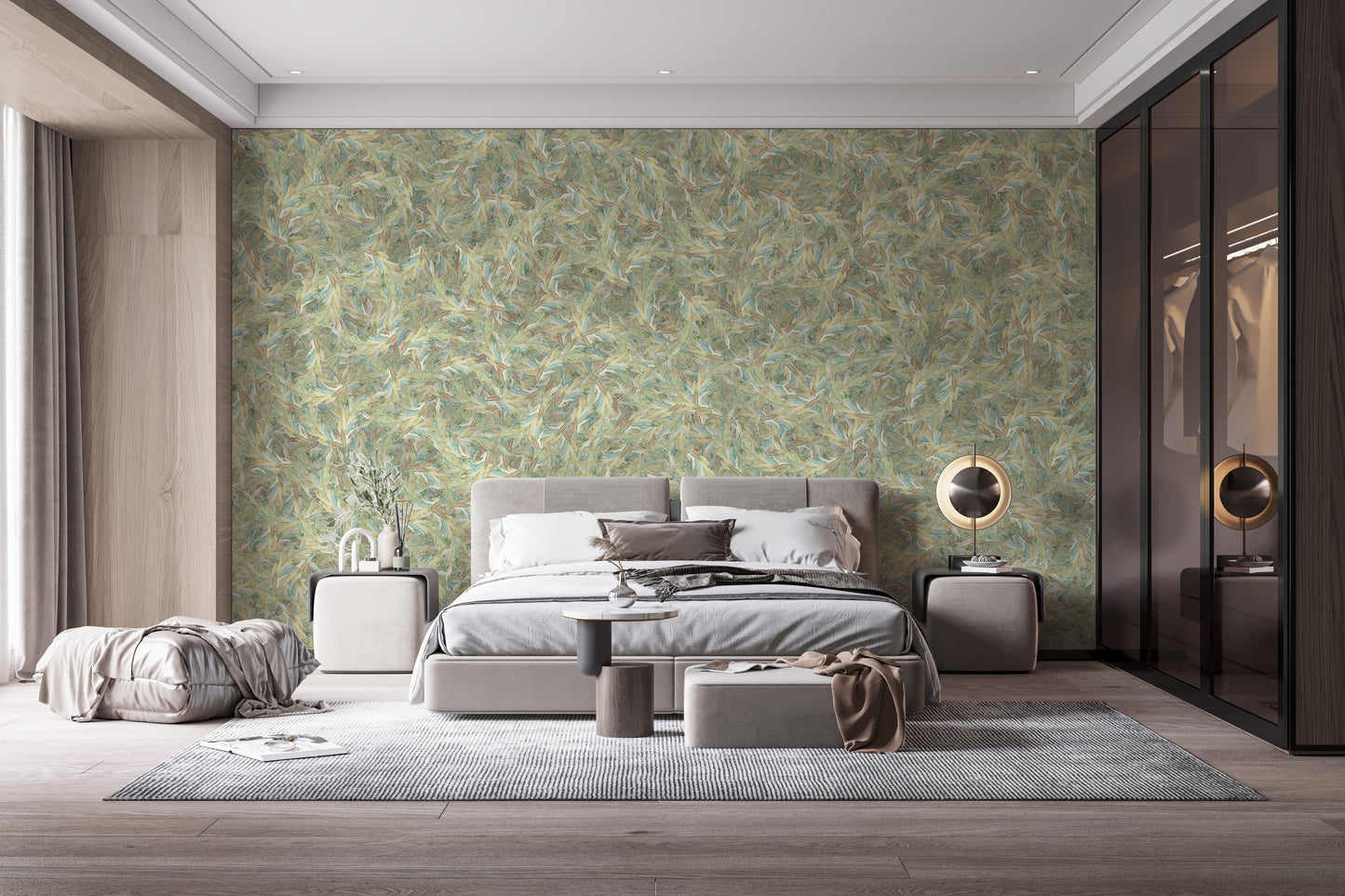 Natural green leaf motif wallpaper murals
