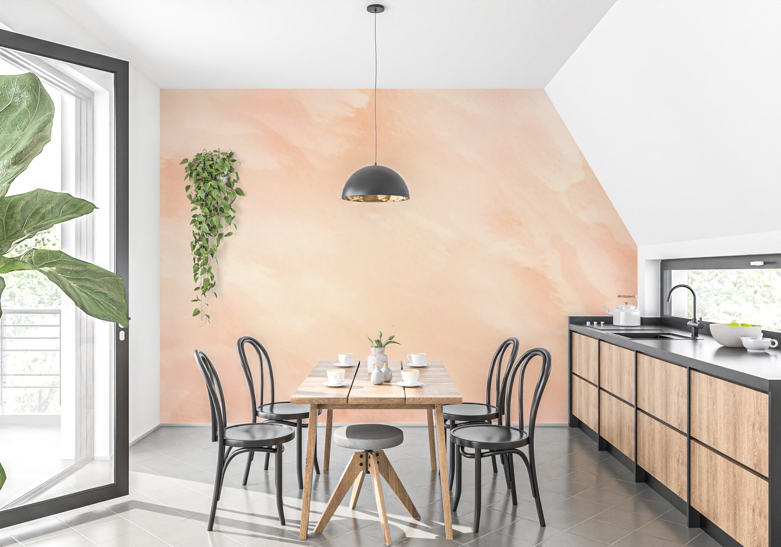 Peach melody watercolor mural for a serene decor aesthetic
