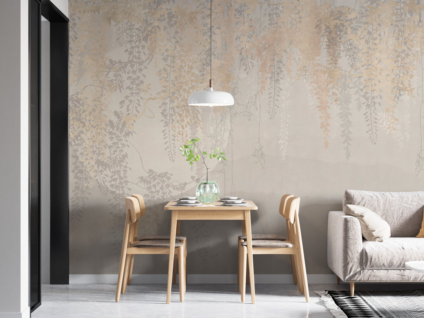 Golden and grey hanging leaves wallpaper
