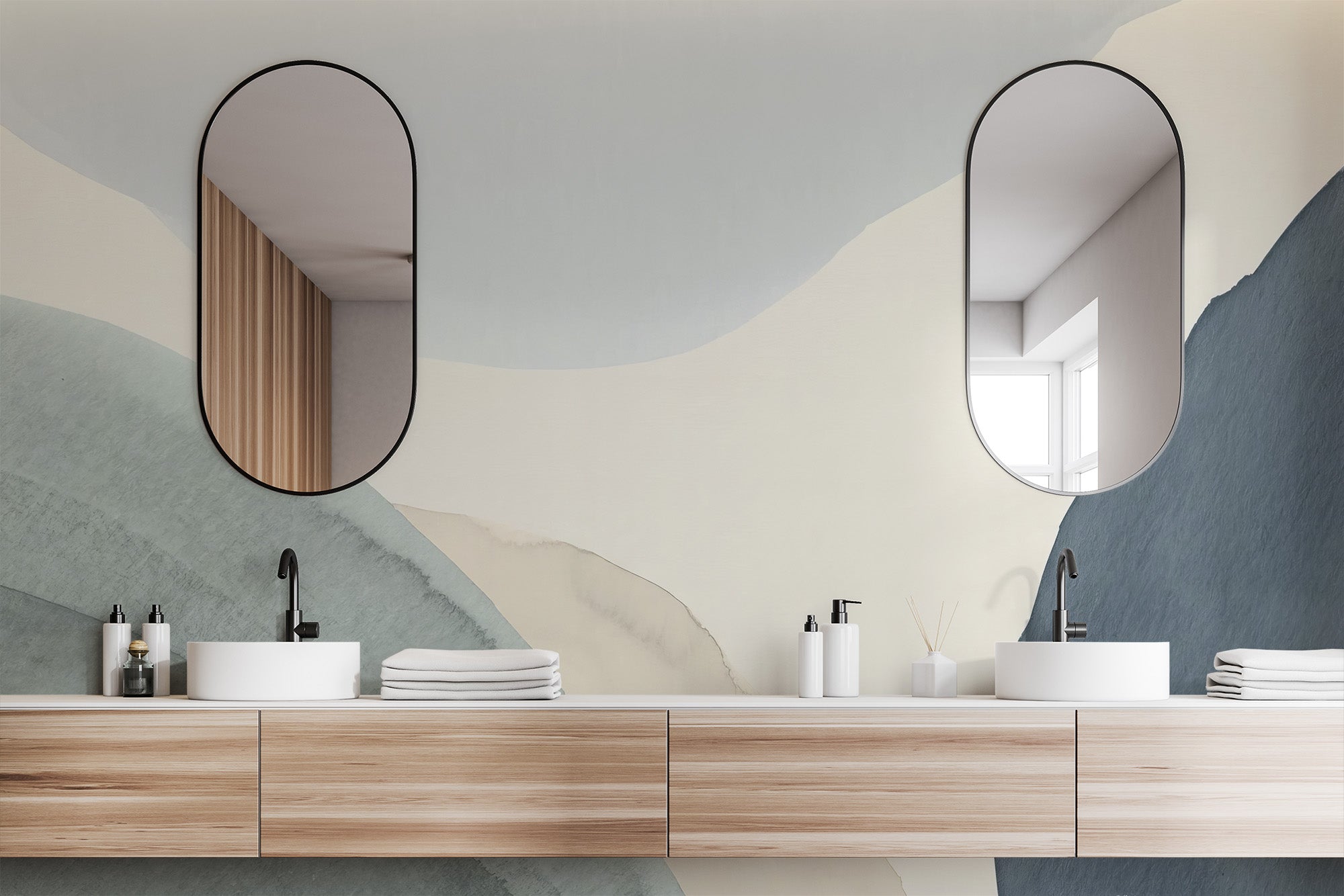 Elegant contour designs bring tranquility to your bathroom walls.