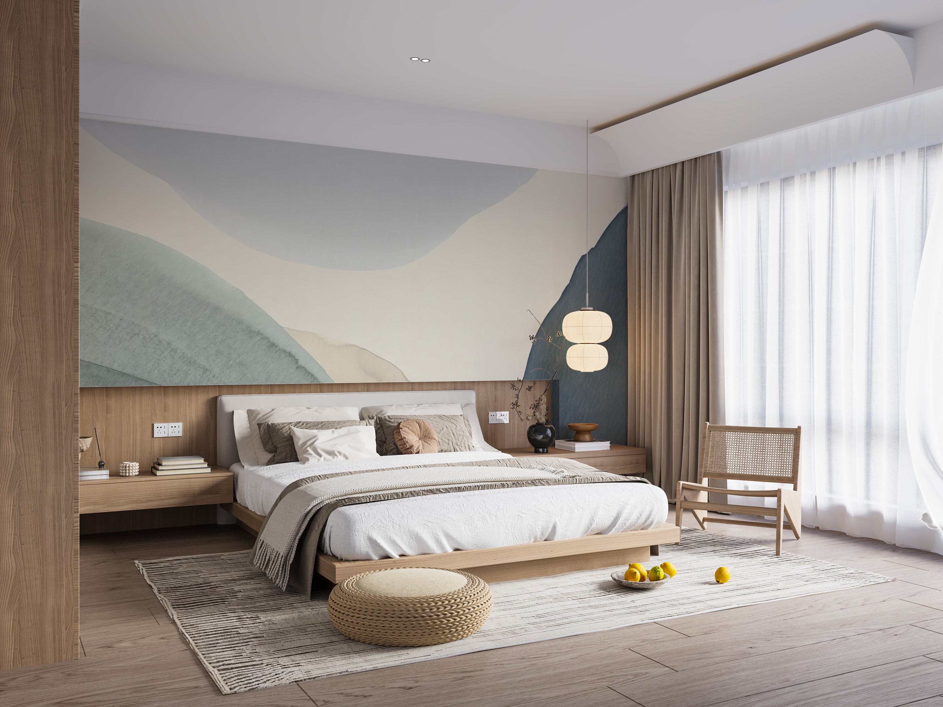 Calming Contours mural creates a serene retreat in your bedroom.