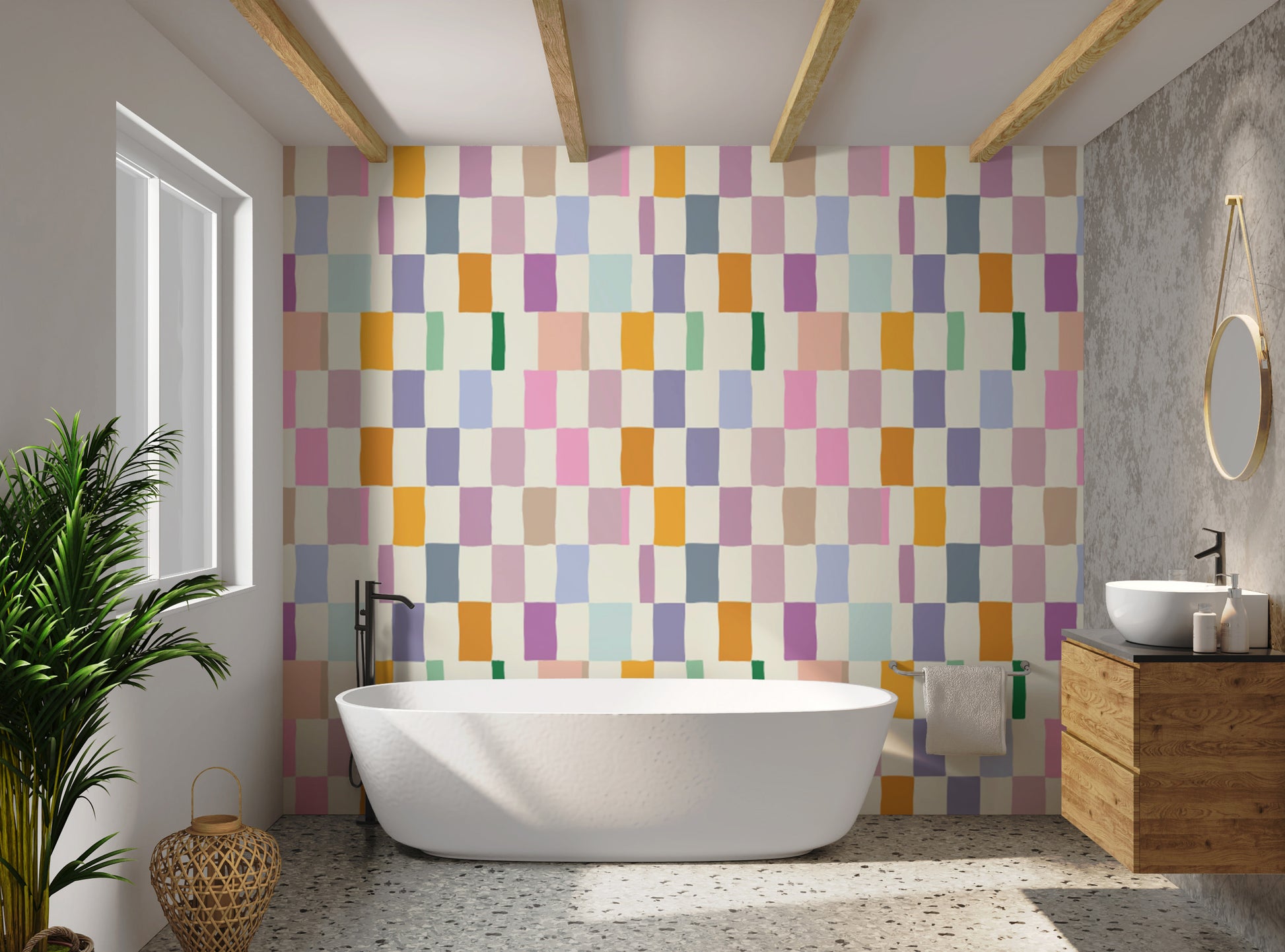 Trendy self-adhesive wallpaper with mosaic elegance