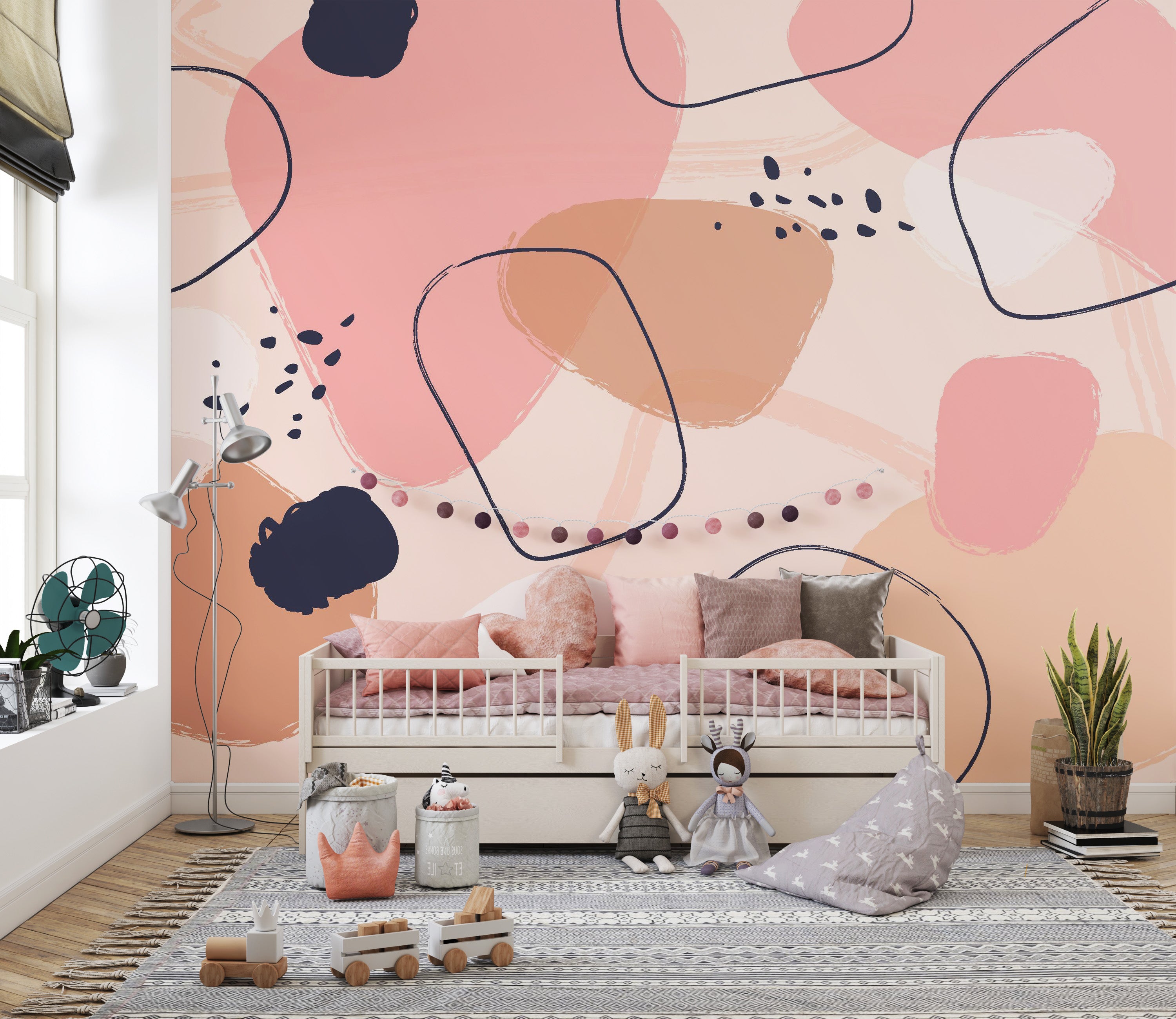 Pastel tones wallpaper mural with a vibrant abstract art design.
