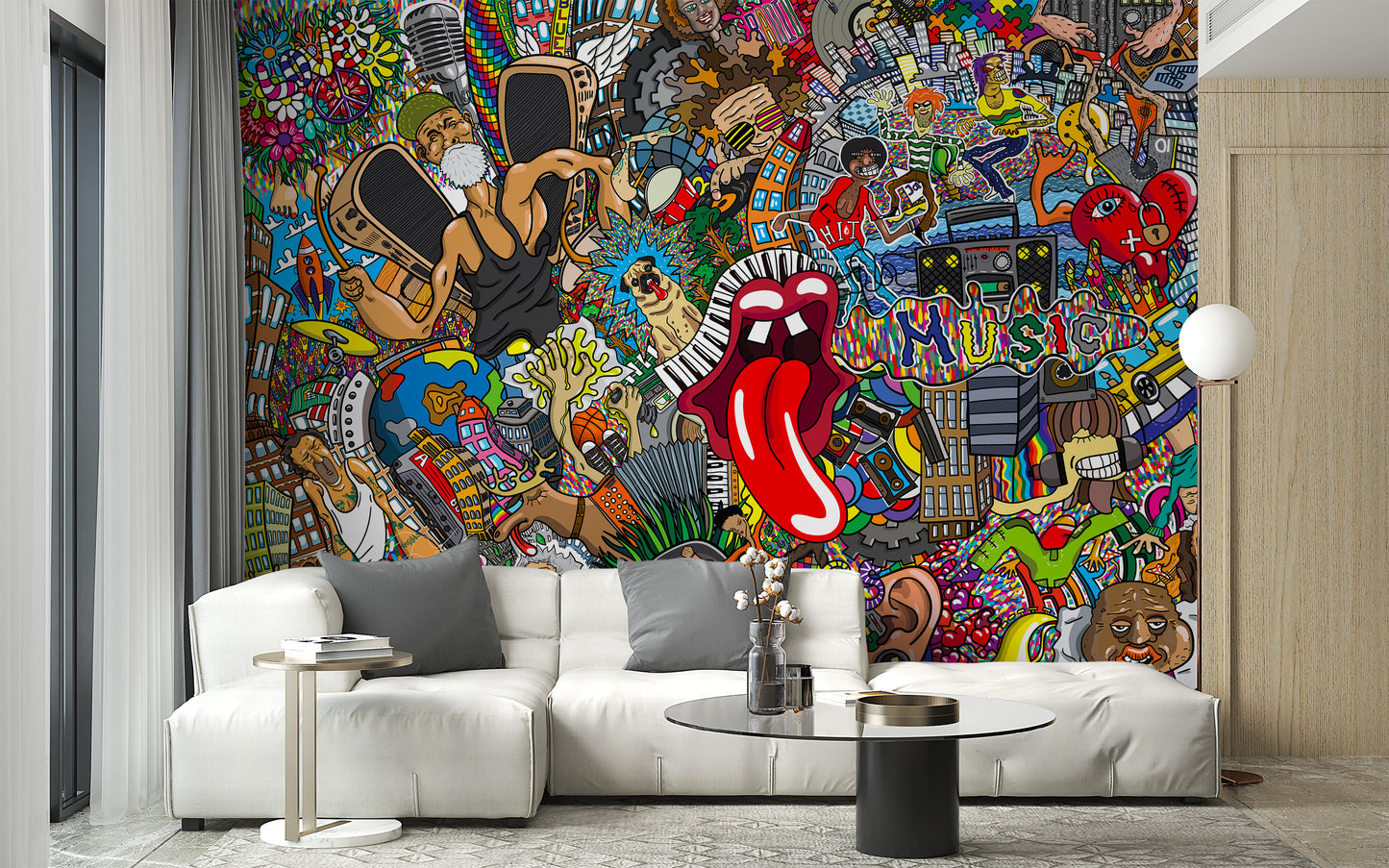 Electric Music Collage Graffiti Wall Mural