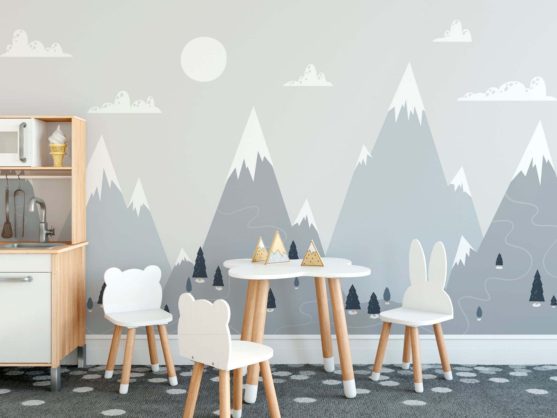 Trendy mountain wallpaper for calm interiors