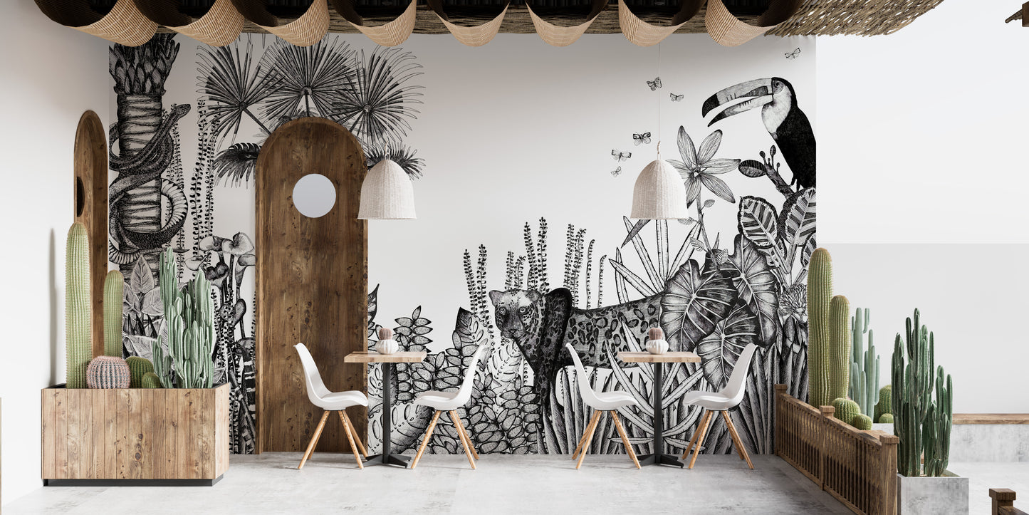 Charcoal Pencil Art Tropical Wallpaper Murals - Giffywalls