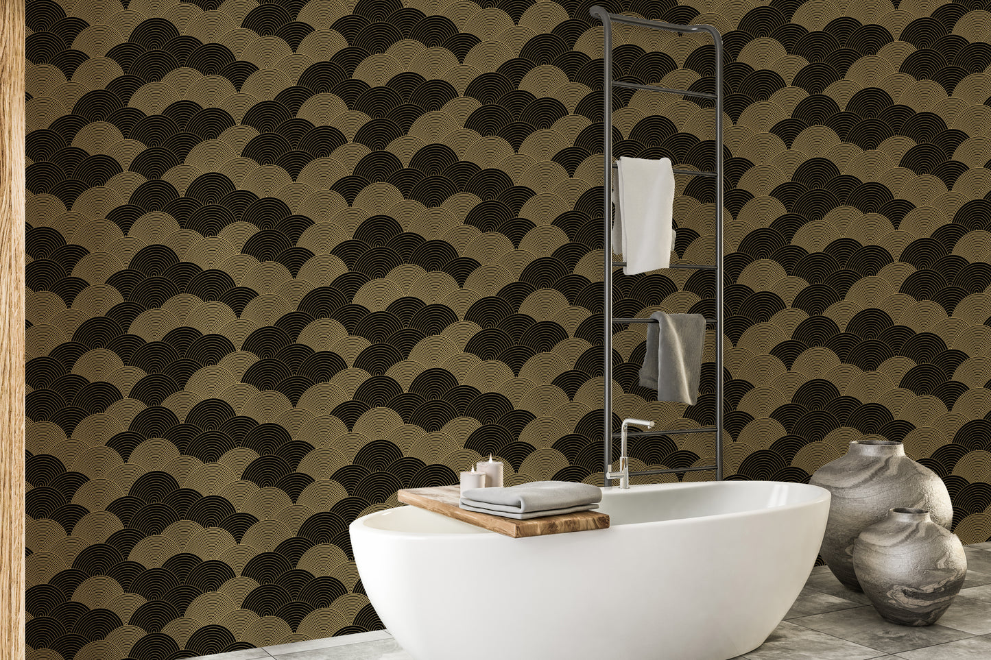 Luxurious black gold wallpaper with wave design