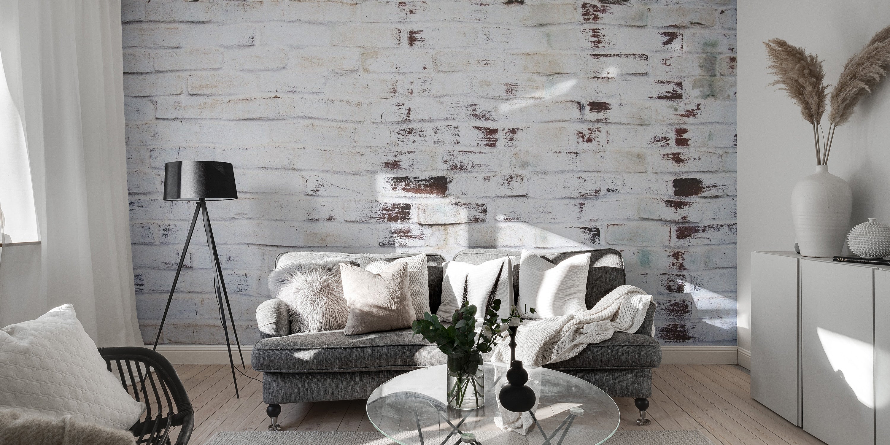 White Wash Brick Wallpaper Mural with texture
