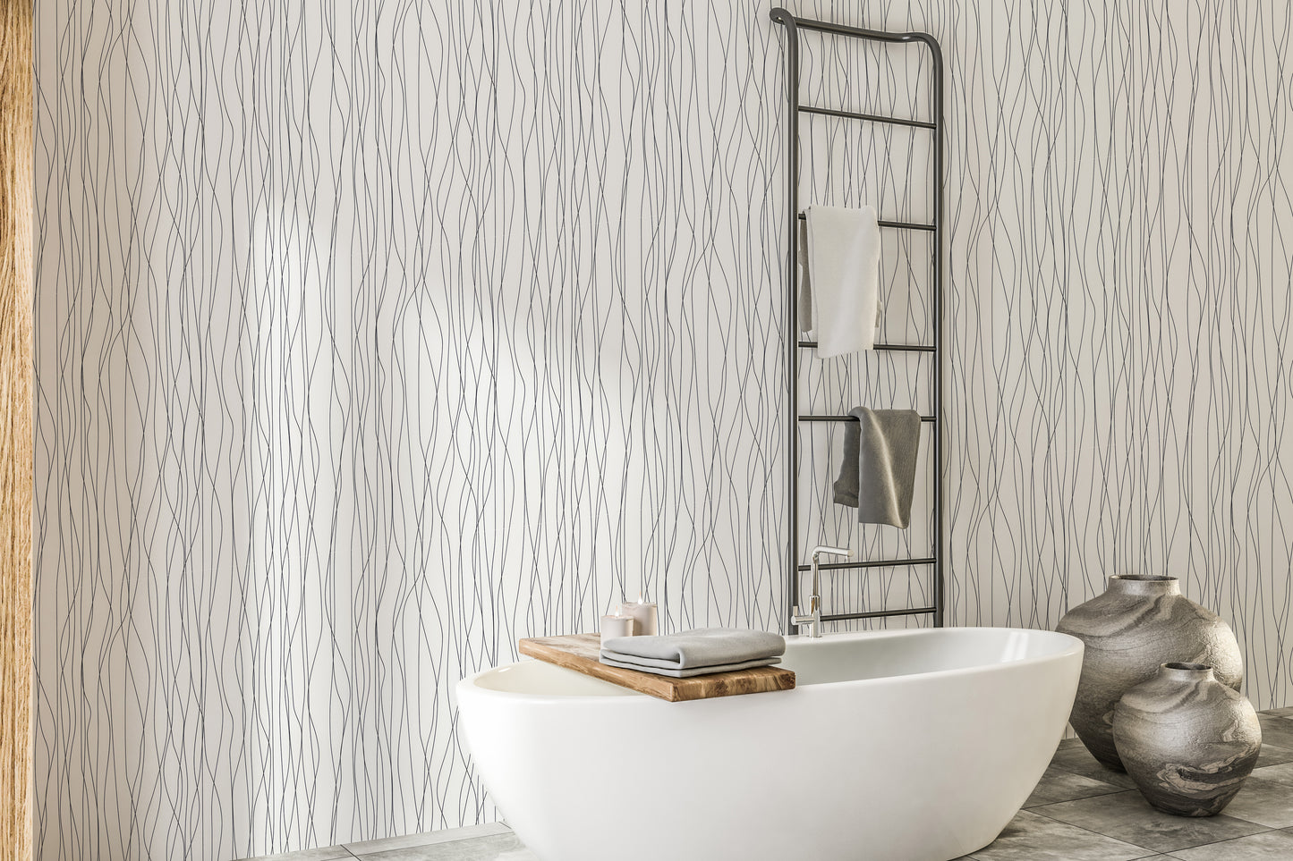 Modern curved black lines wallpaper mural