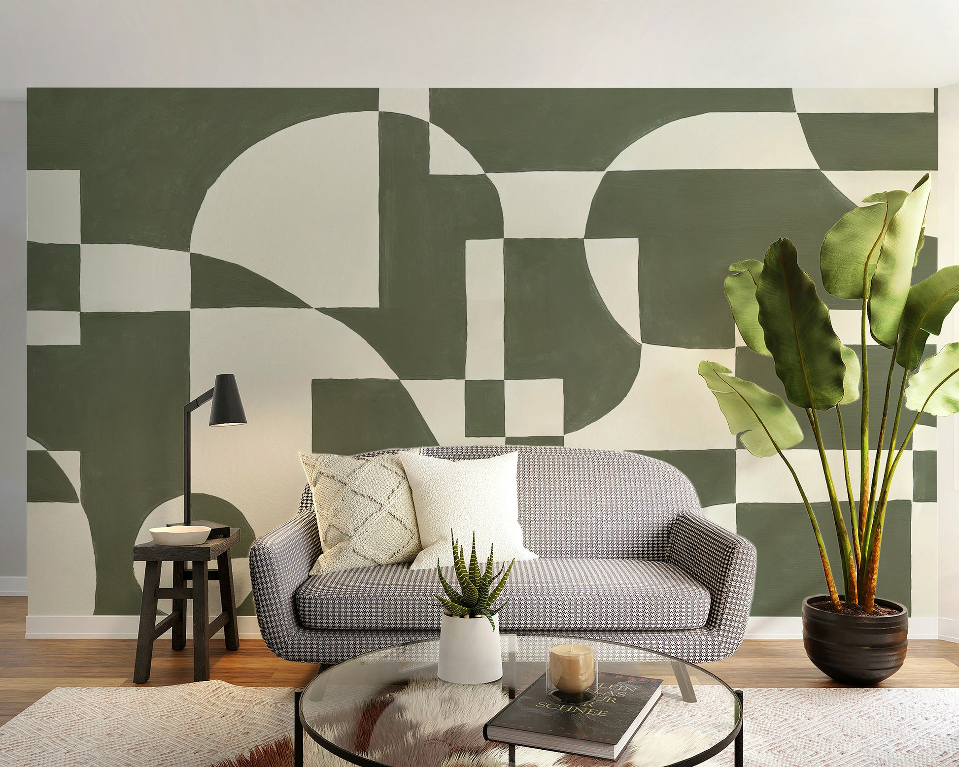 Add sophistication with emerald geometric elegance mural wallpaper.