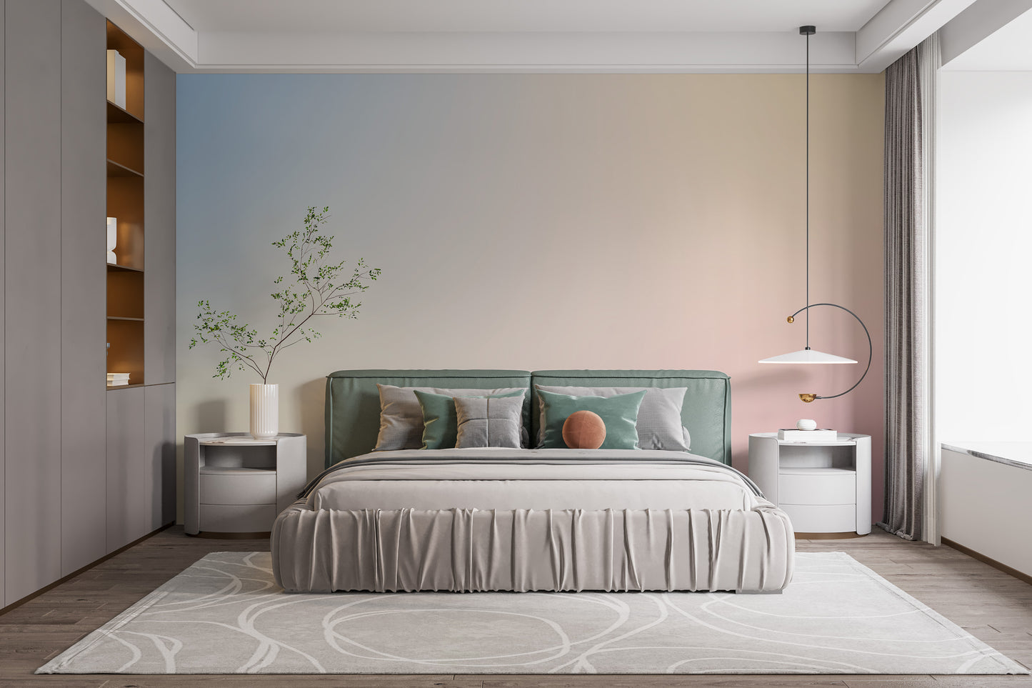 Stylish dreamy abstract wallpaper mural with gradient pastel hues.