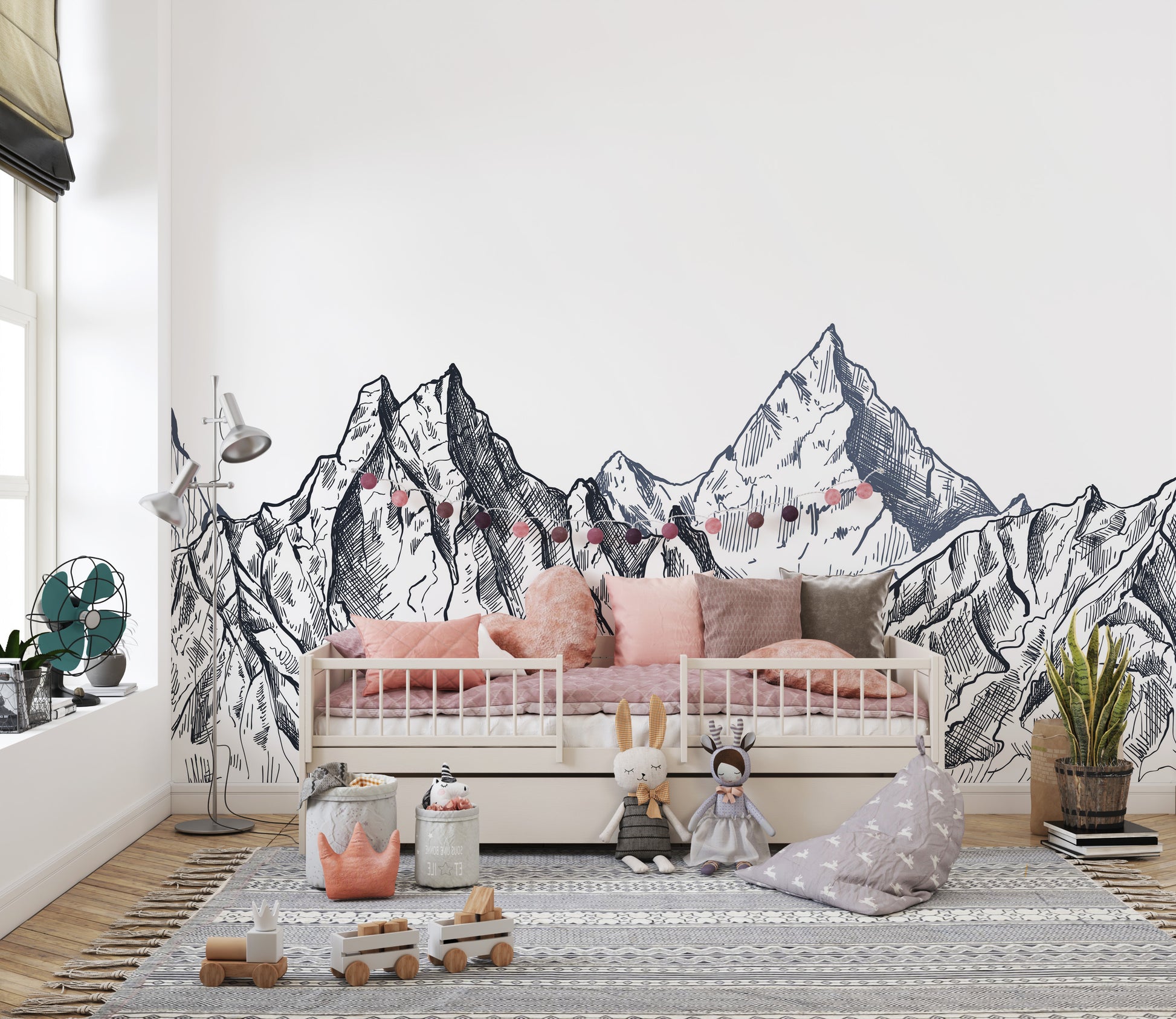 Mystic mountain wallpaper mural for a creative, rustic vibe.
