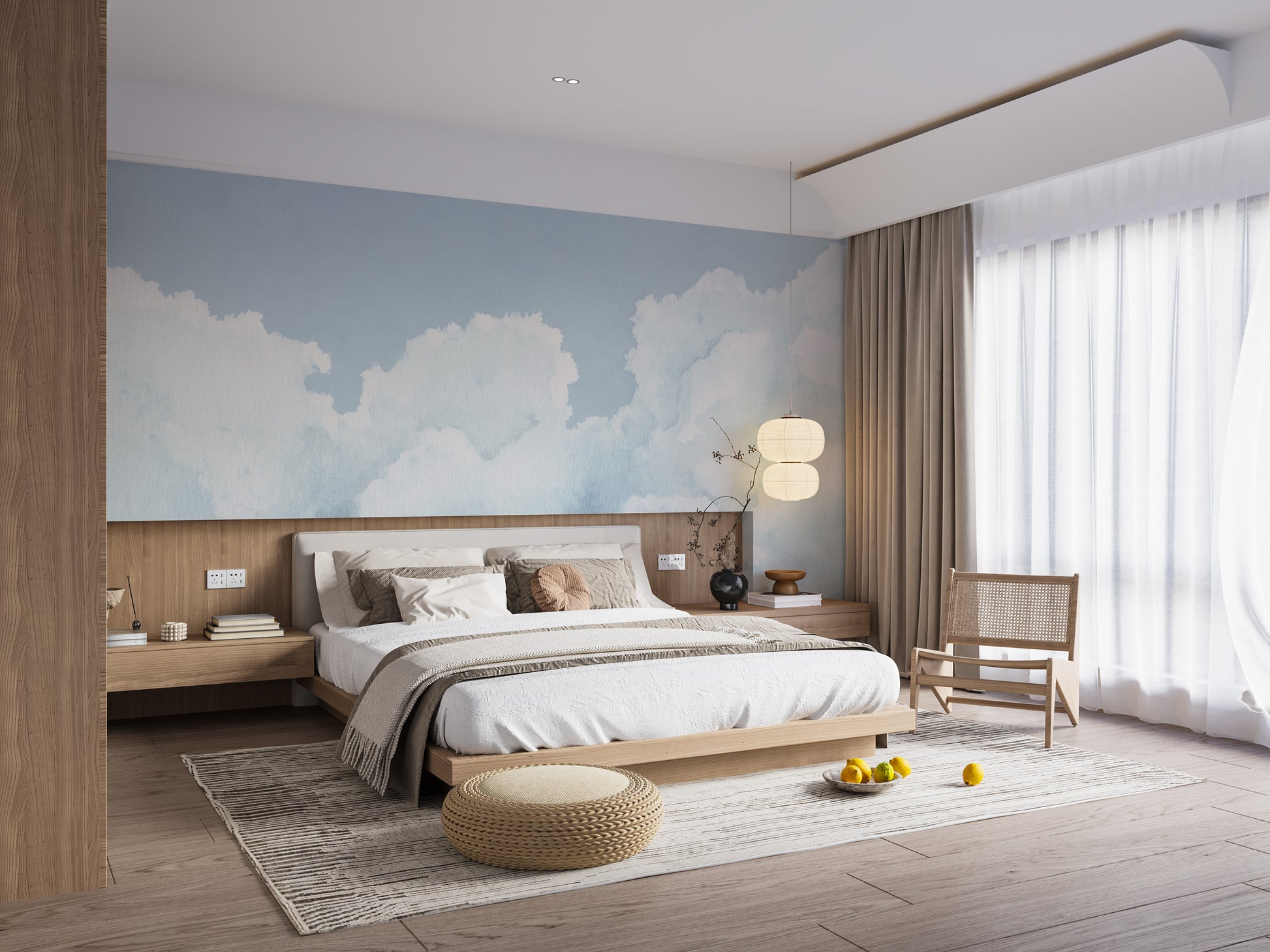 Light Blue Sky Watercolor Wallpaper Mural