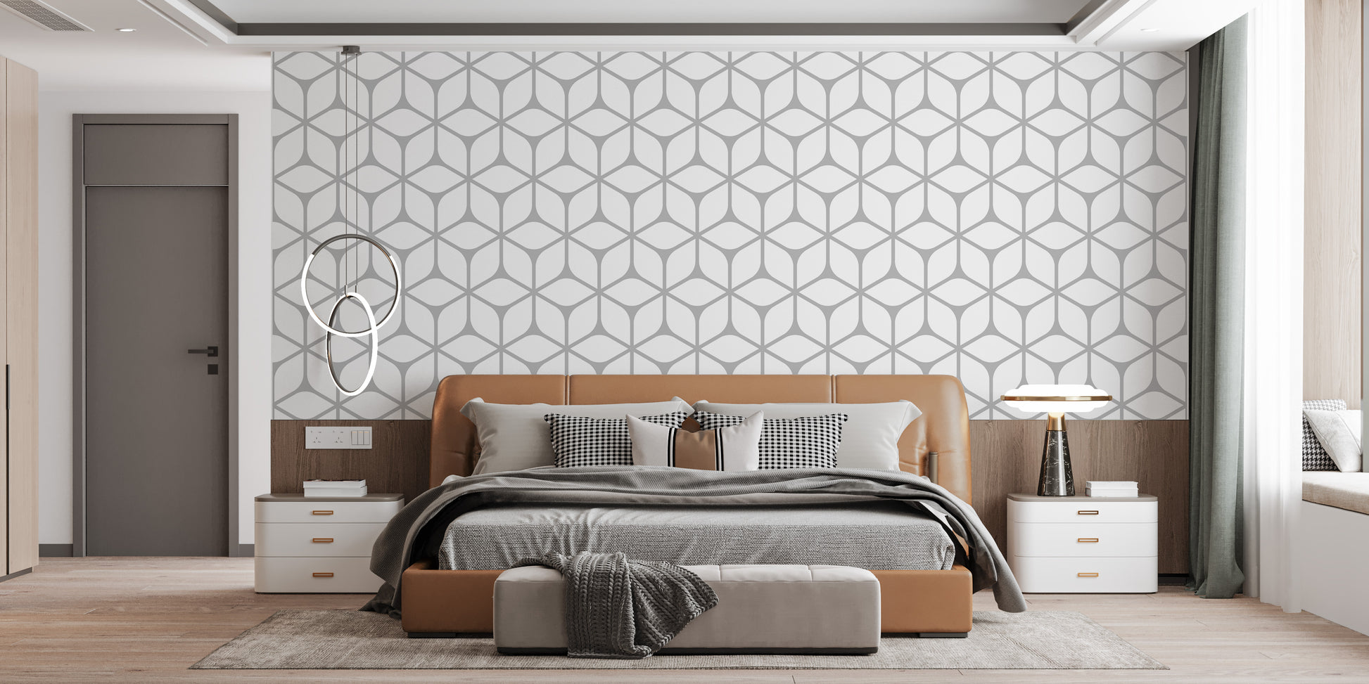 Elegant white geometric wallpaper design
