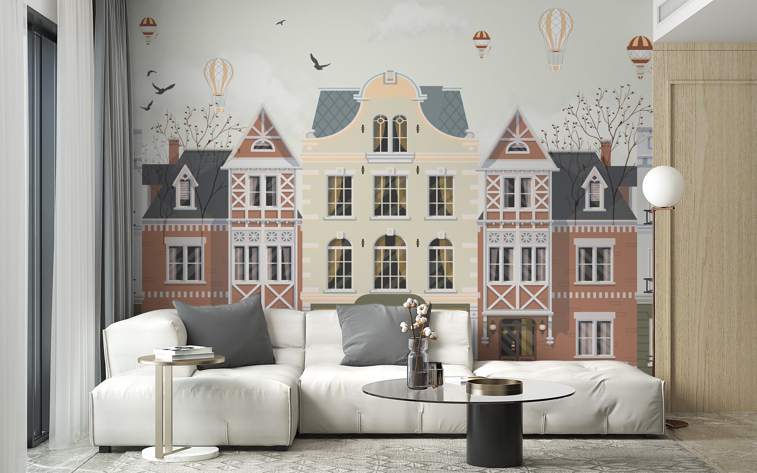 Vintage-inspired balloons wall mural for creative interiors.