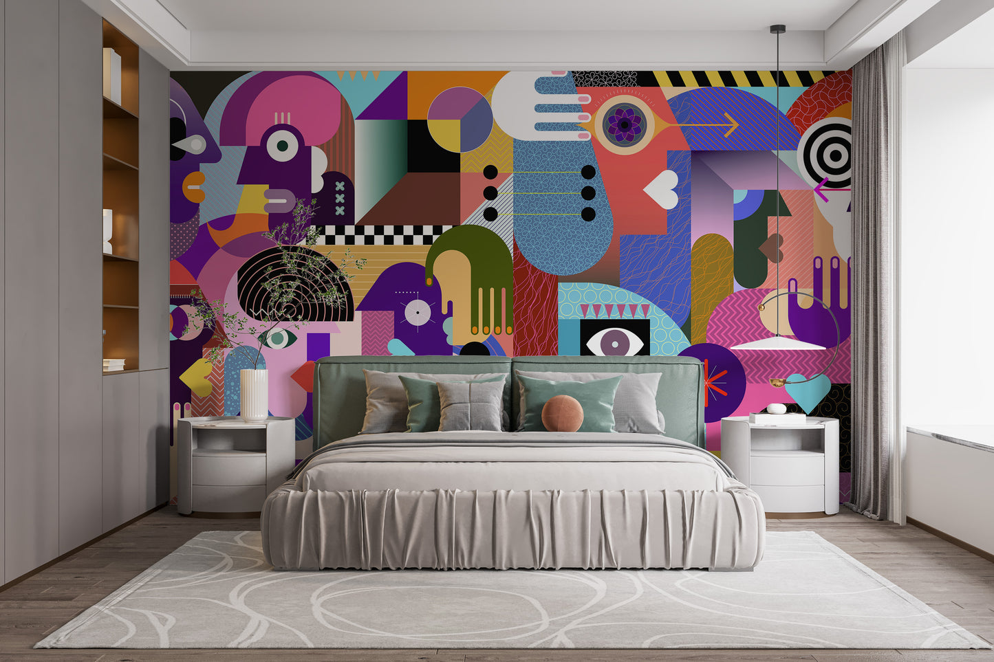 Modern Abstract Faces Wall Mural