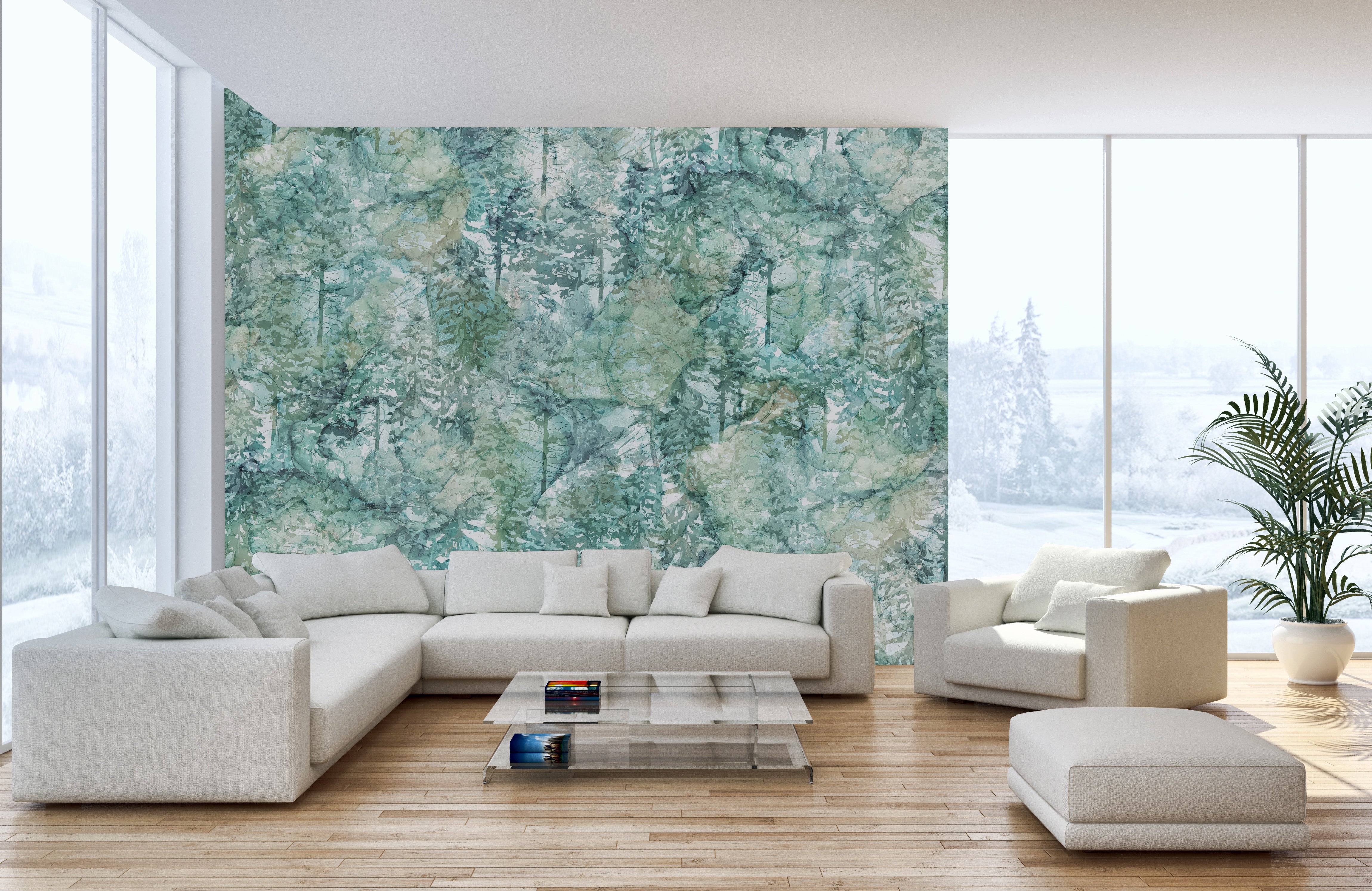 Refreshing green tropical forest wallpaper mural for decor