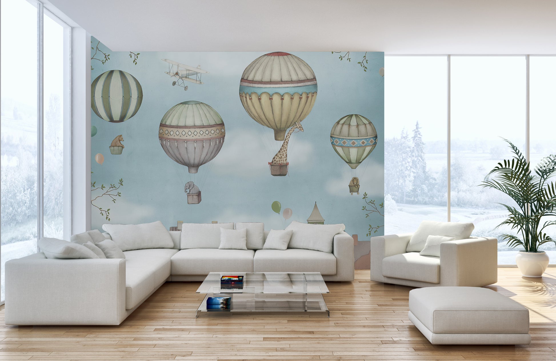 Artistic balloons wall mural in kids' wonderland
