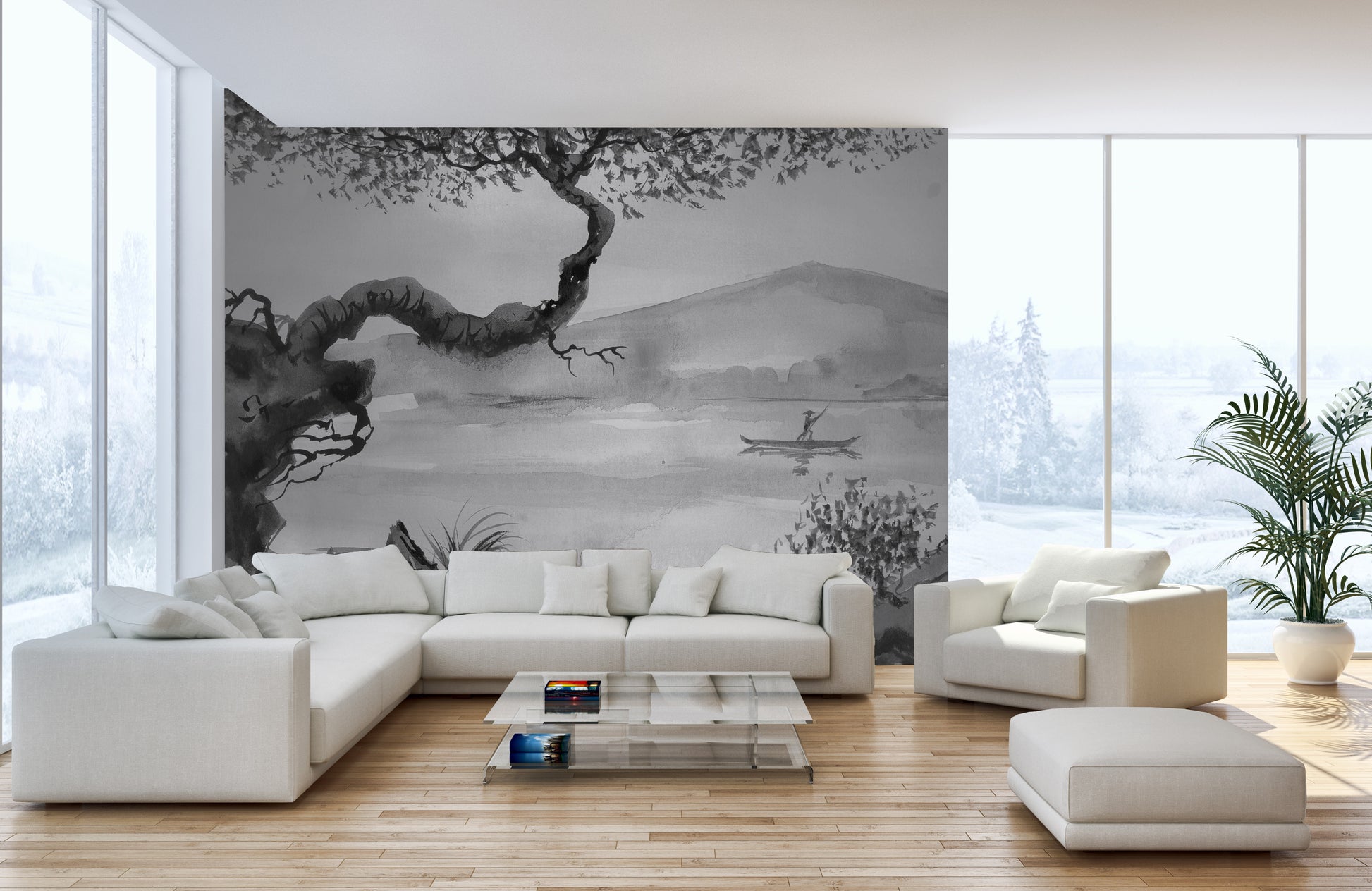 Watercolor Brushstrokes Lakeside View Wallpaper Murals - Giffywalls