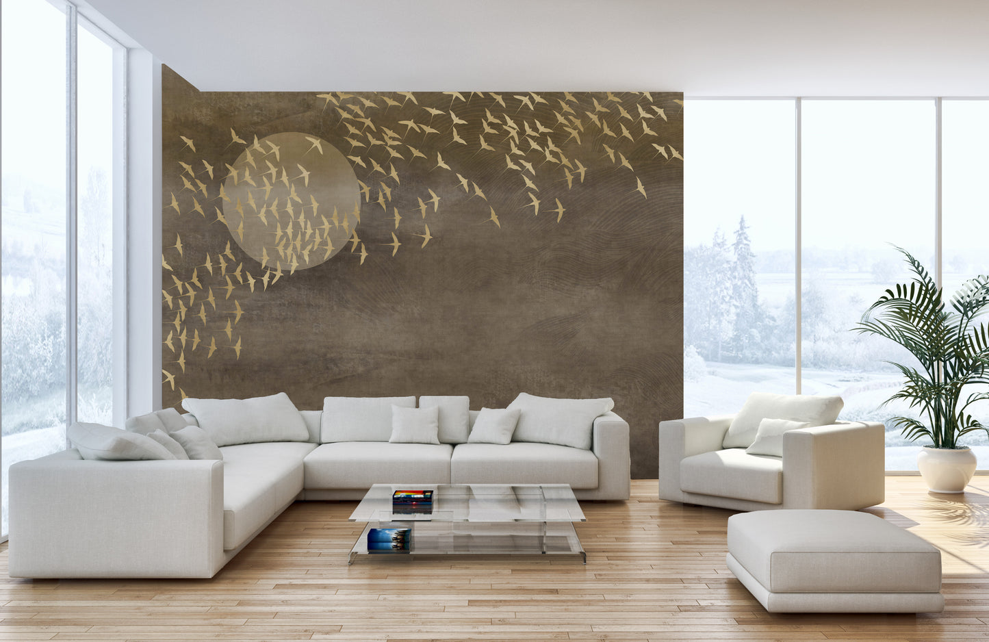 Golden Birds Flying Wallpaper Murals