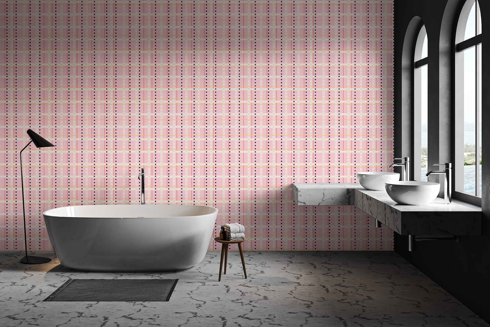 Pink wallpaper with French dotted patterns