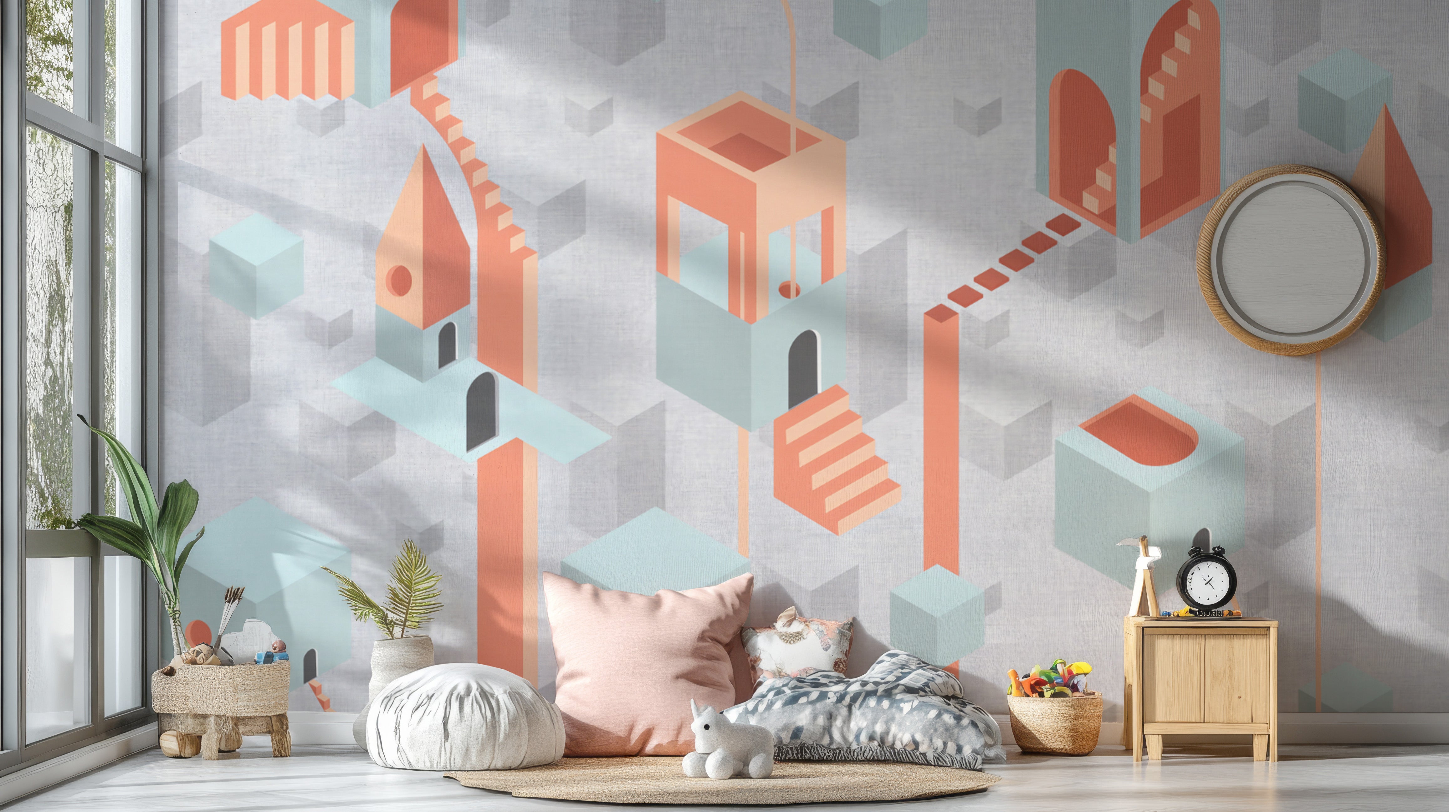 Modern Surreal Geometric Architecture Wallpaper for Walls
