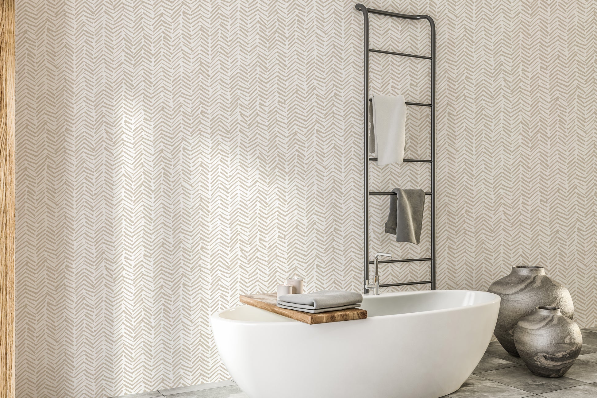 Soft beige herringbone styled wallpaper