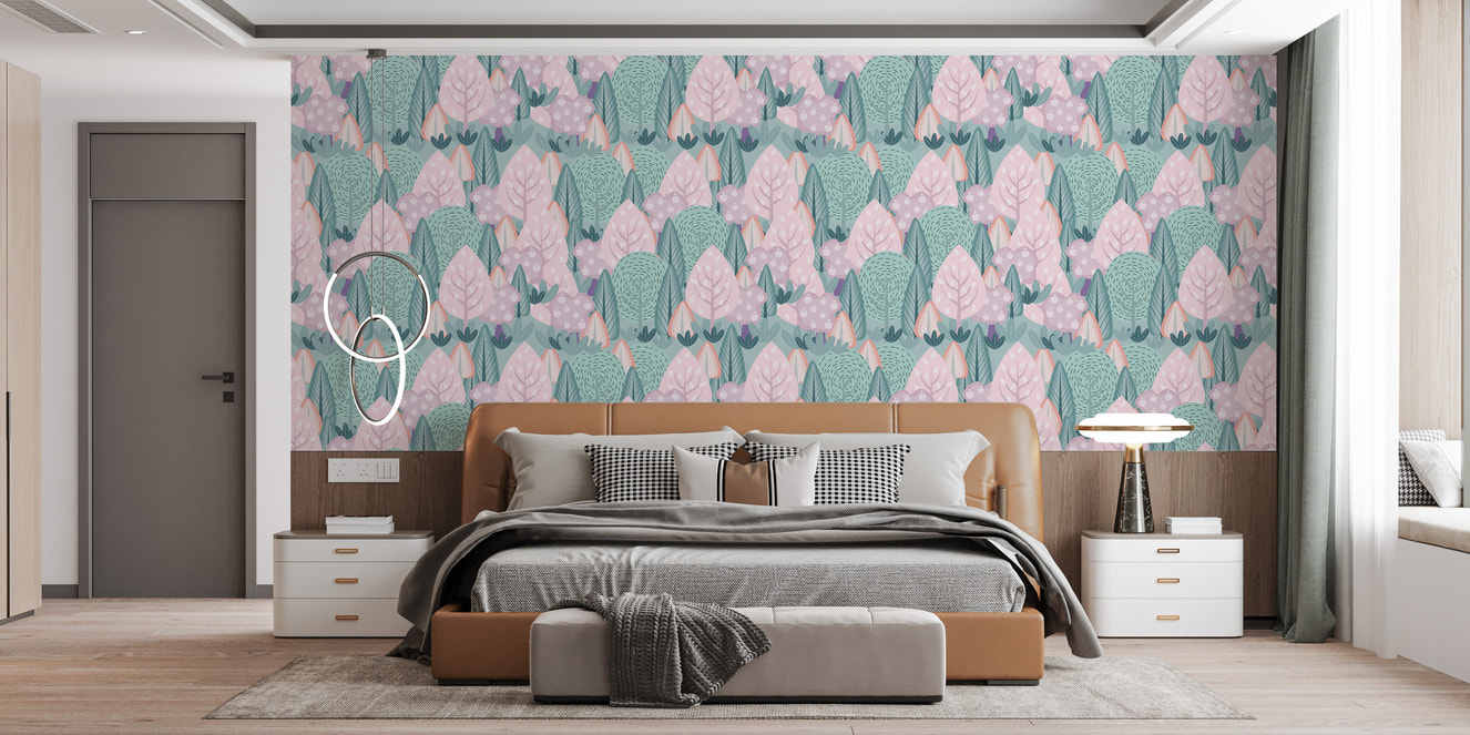 Scandinavian-style tree wallpaper design
