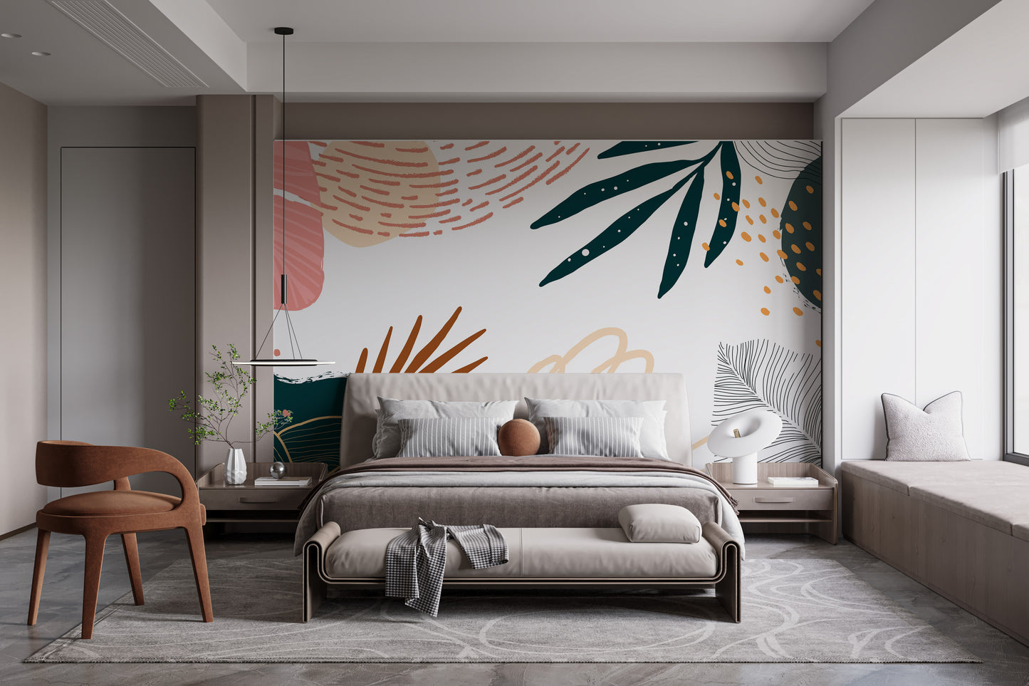 Neutral Tones Floral & Leaves Wallpaper Murals