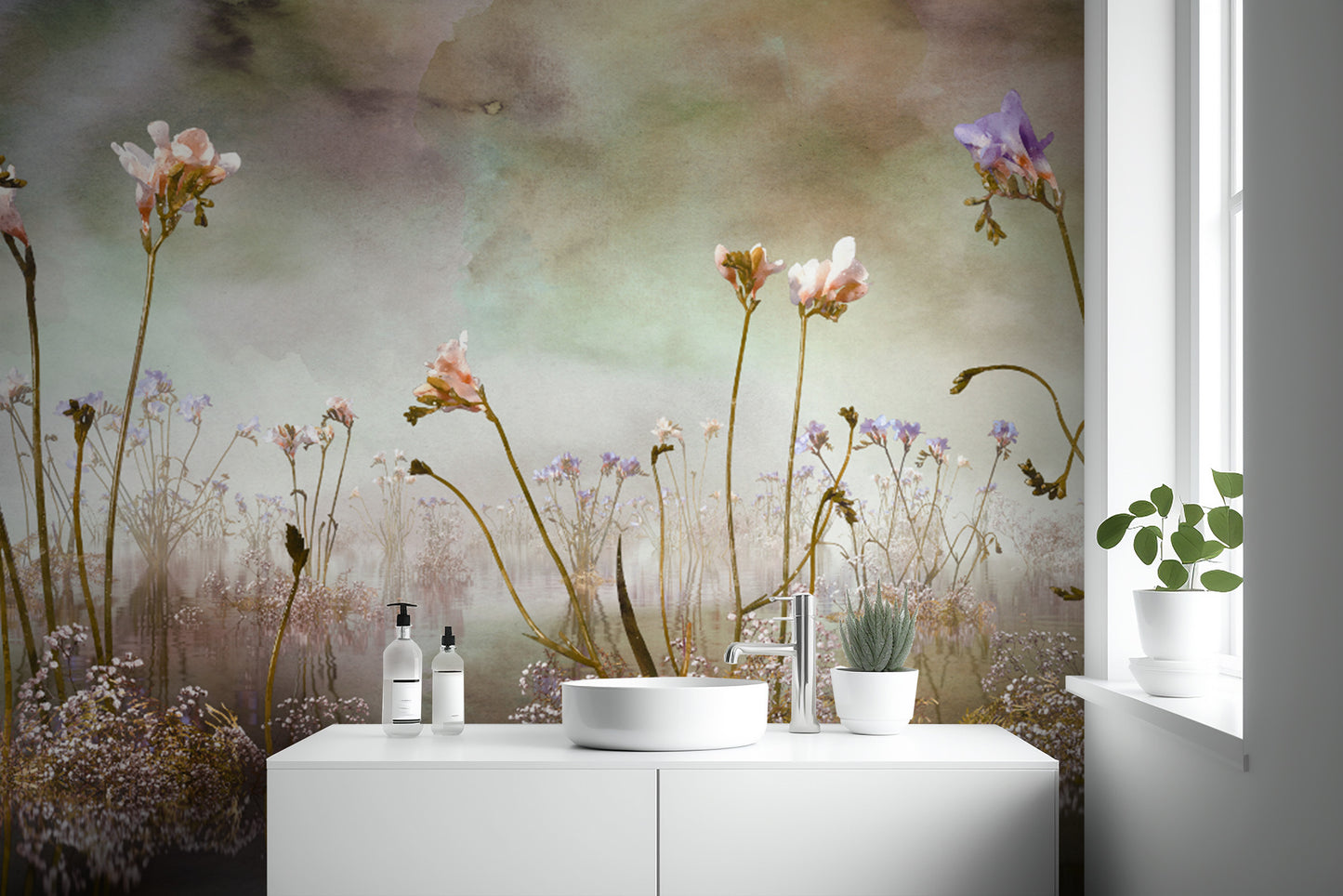 Colorful Freesia Floral Watercolor Wallpaper Murals