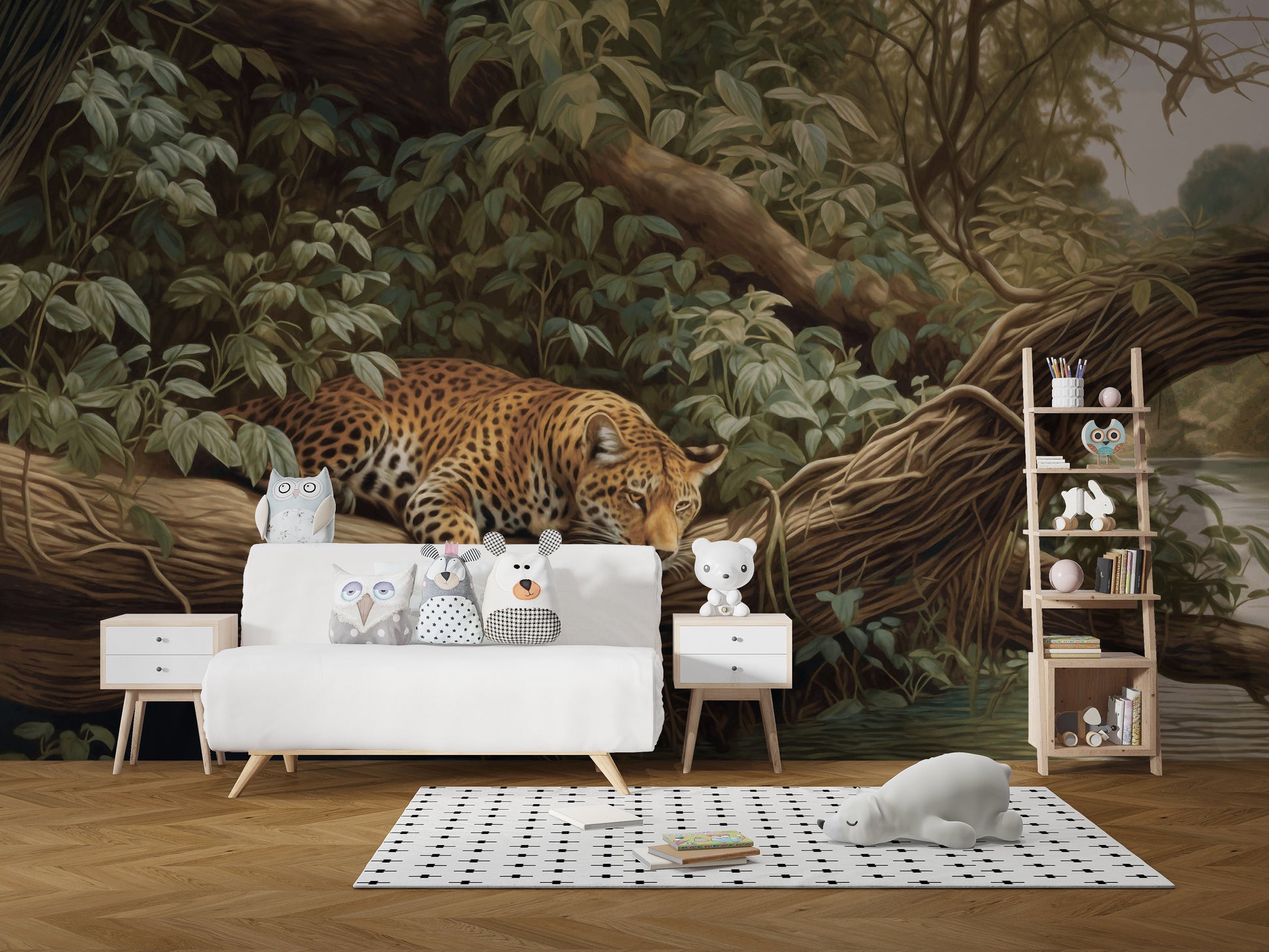 Exotic jungle leopard wall mural for decor
