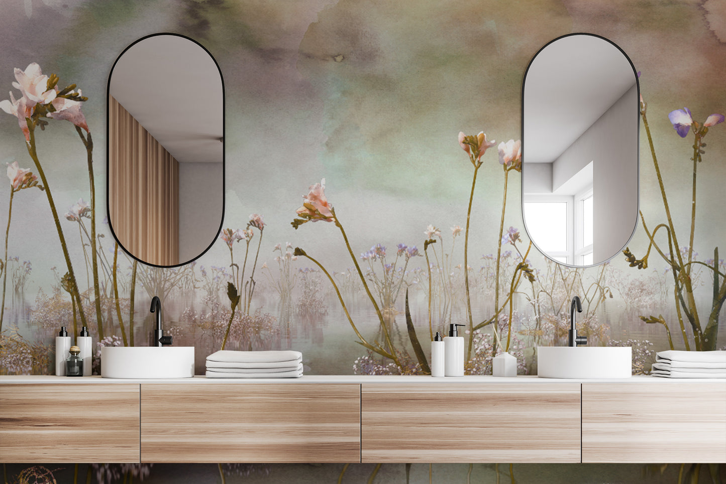 Colorful freesia flower mural wallpaper perfect for lively interiors.