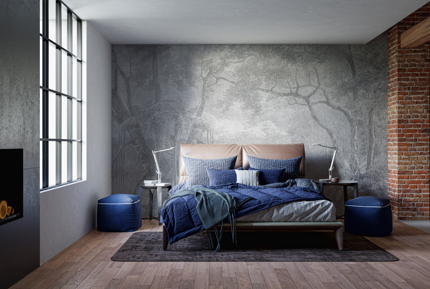 Gray Color Sketch Forest Wallpaper Murals for a Natural Look