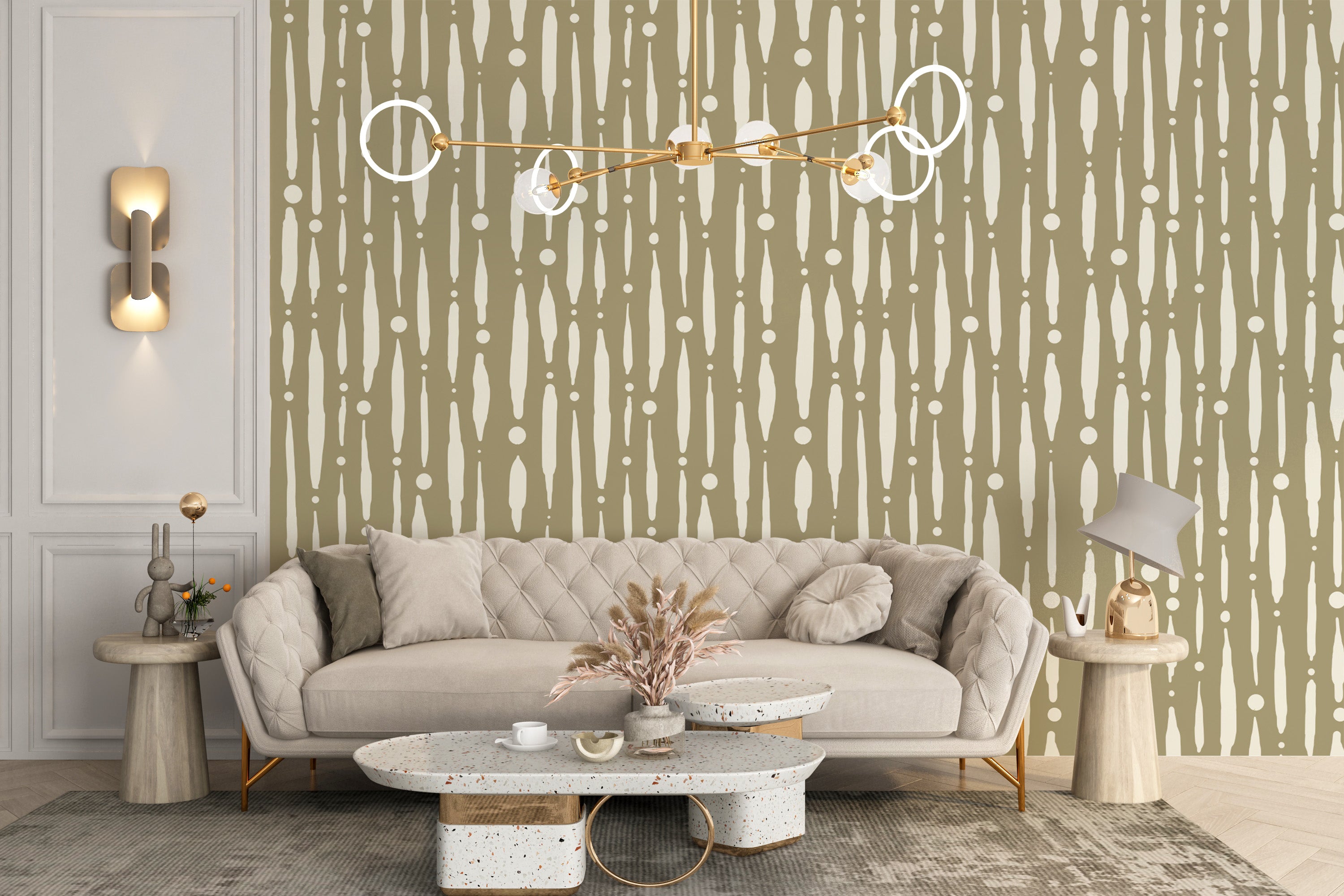 Sage green wallpaper featuring artistic dripping lines
