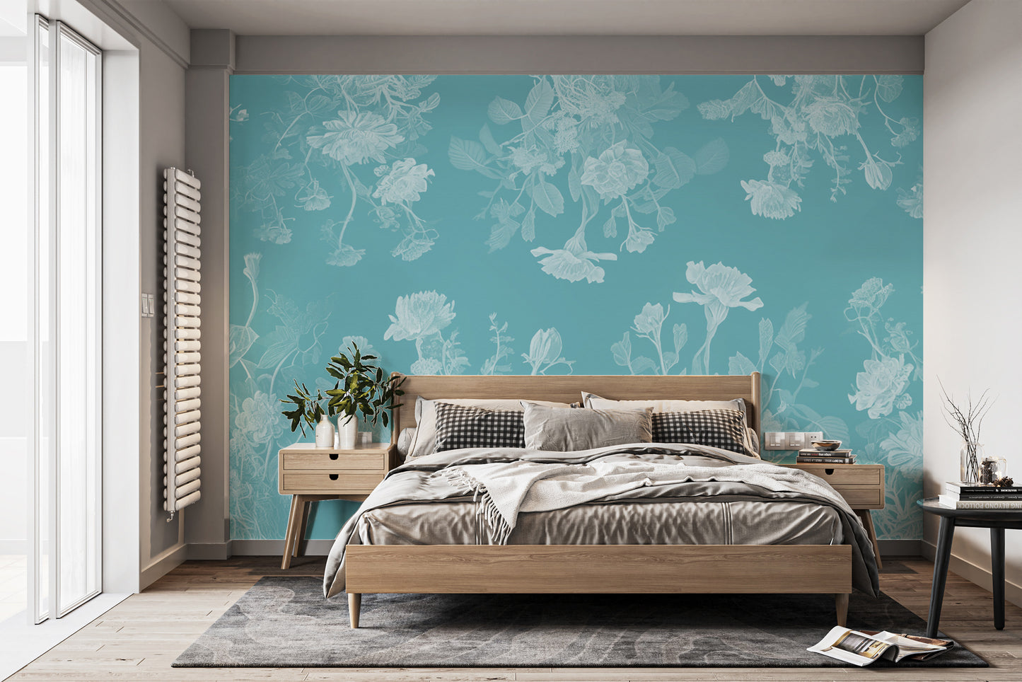 Bedroom Blue Flowers Wallpaper Mural - Giffywalls