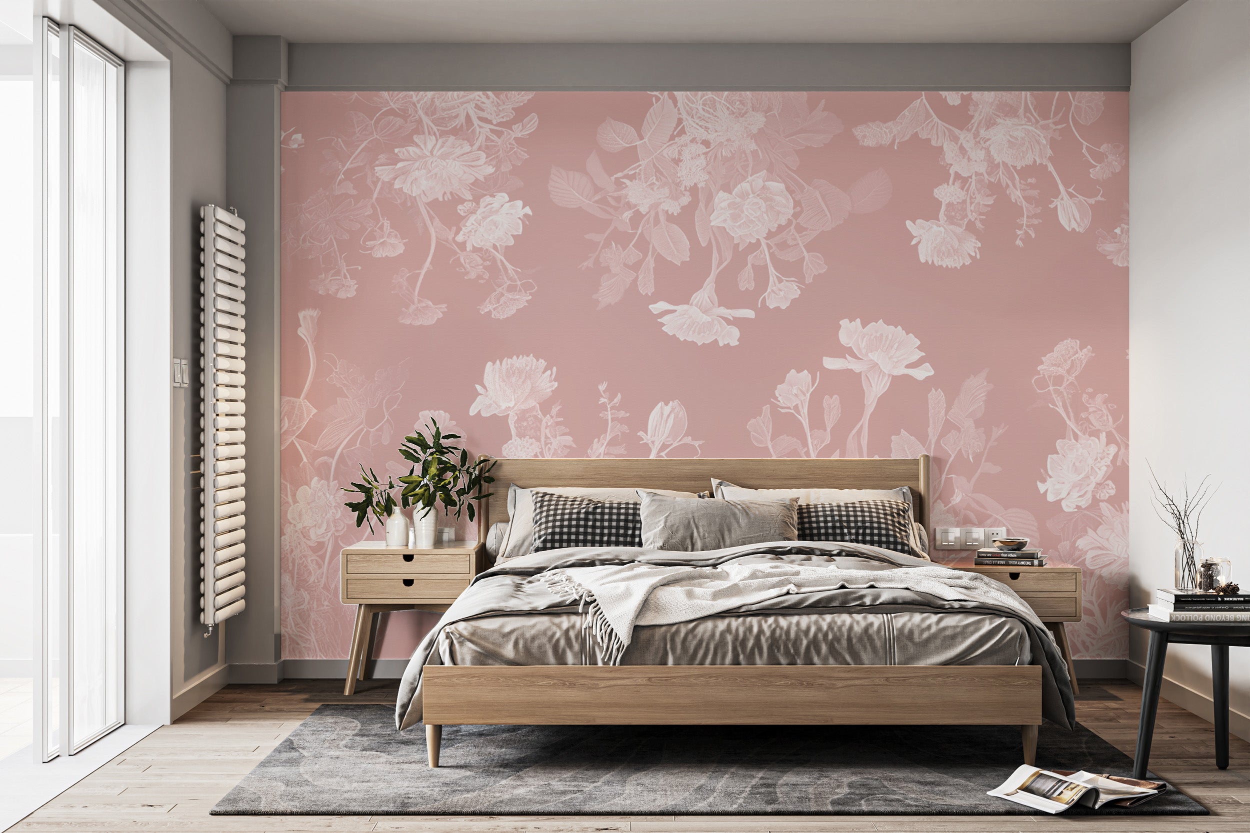 Transform your bedroom with beautiful pink flower wallpaper murals.