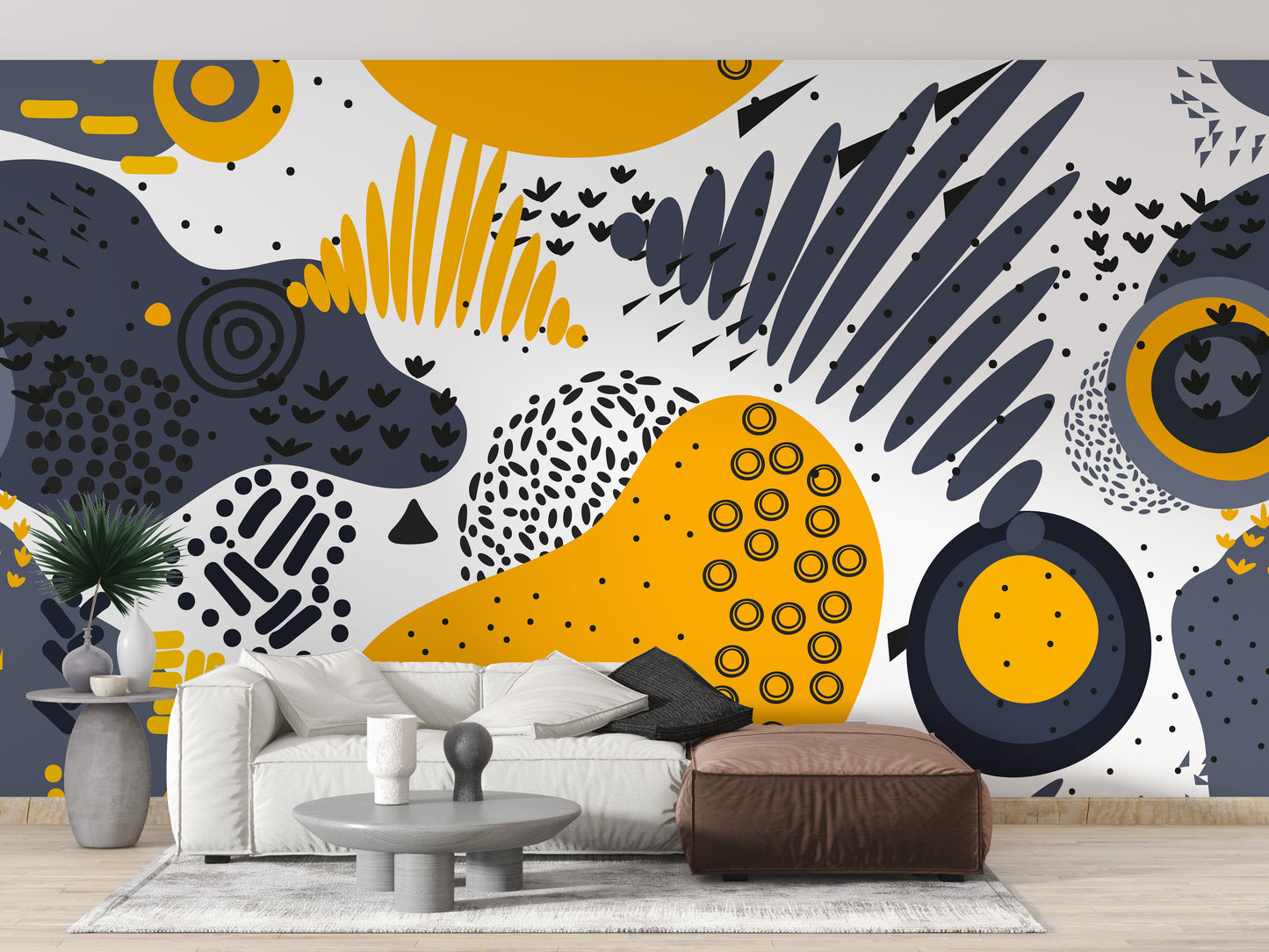 Blue and Yellow Abstract Shapes Wall Murals