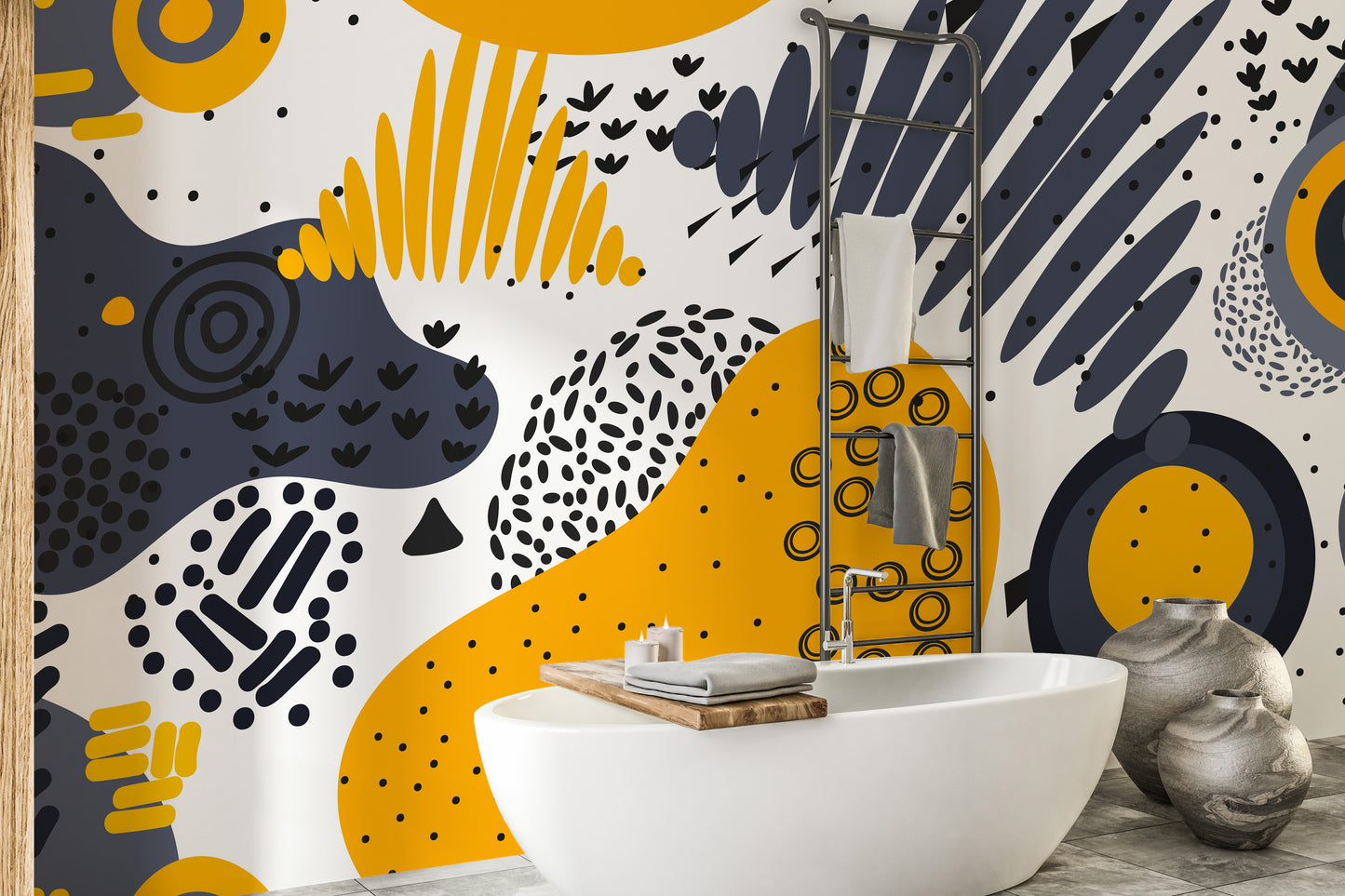 Blue and Yellow Abstract Shapes Wall Murals