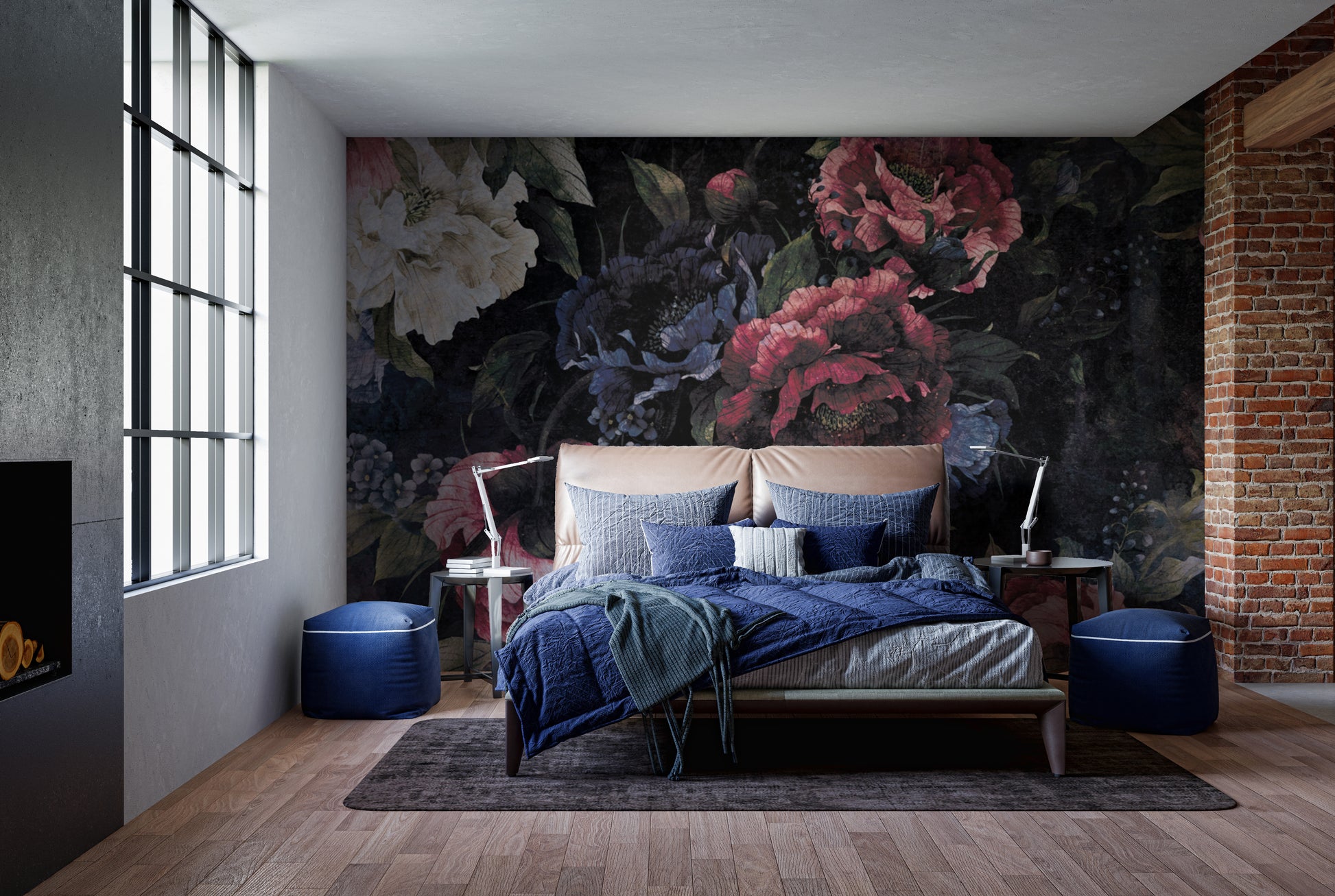 Nocturnal Garden Flower Mural
