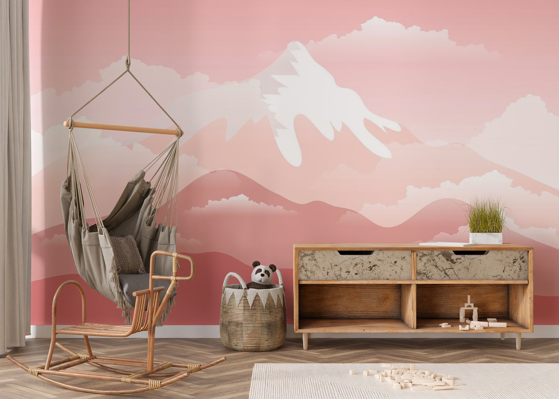 Snow Capped Mountain Wallpaper in Pink Shades