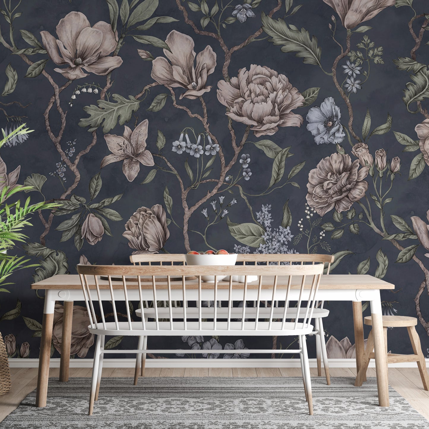 Belinda Dark Blue Wallpaper for floral charm
