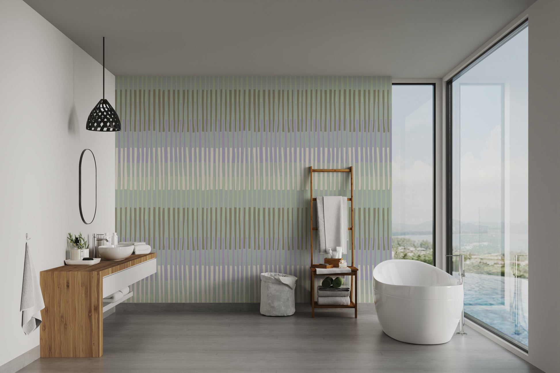 Sophisticated Sage Stripes Wallpaper Mural
