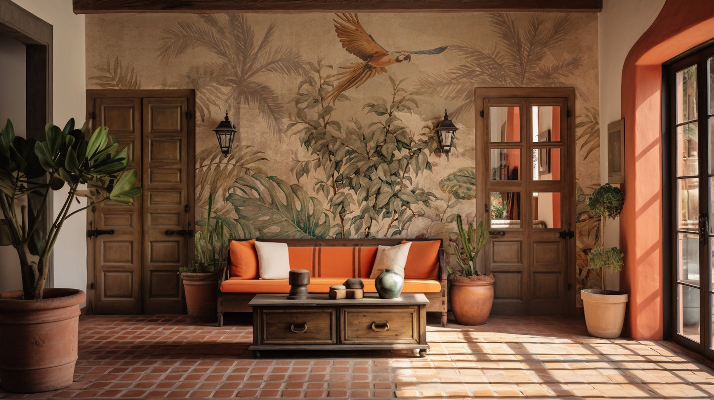 Sepia Colored Tropical Forest Wallpaper Murals