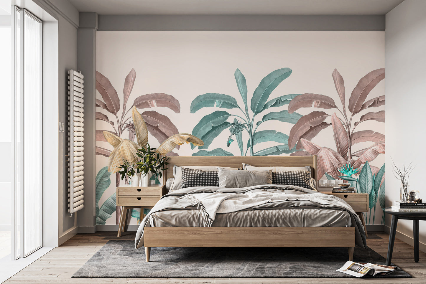 Artistic Watercolour Plantain Leaf mural wallpaper