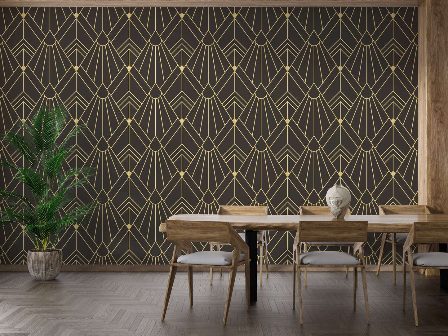 Stylish art deco wallpaper in gold tones