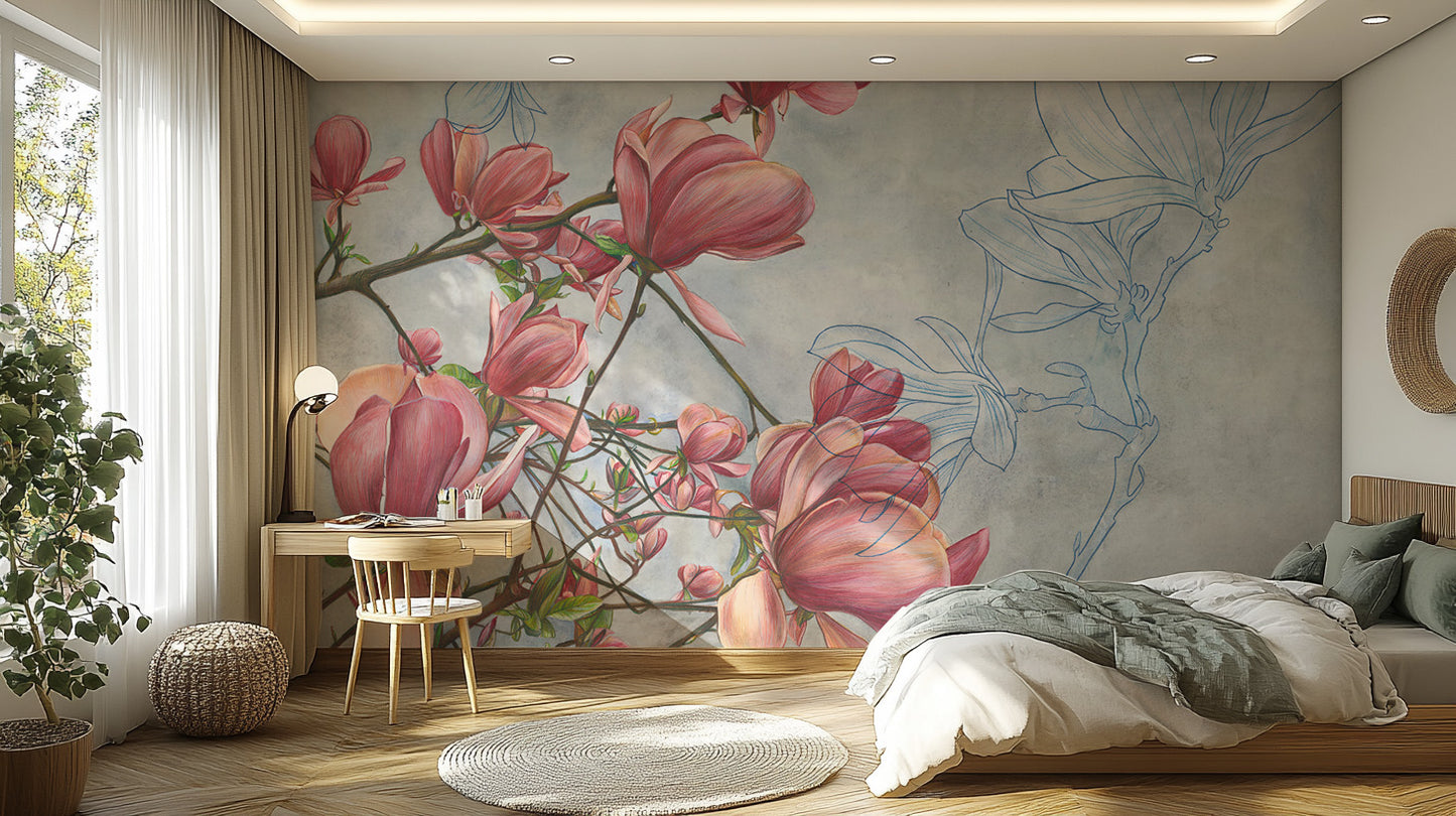 Charming magnolia wallpaper to create a tranquil atmosphere.
