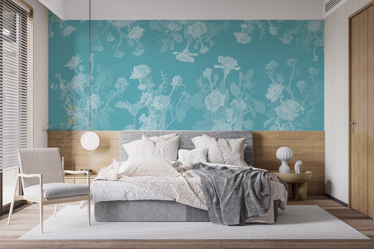 Bedroom Blue Flowers Wallpaper Mural