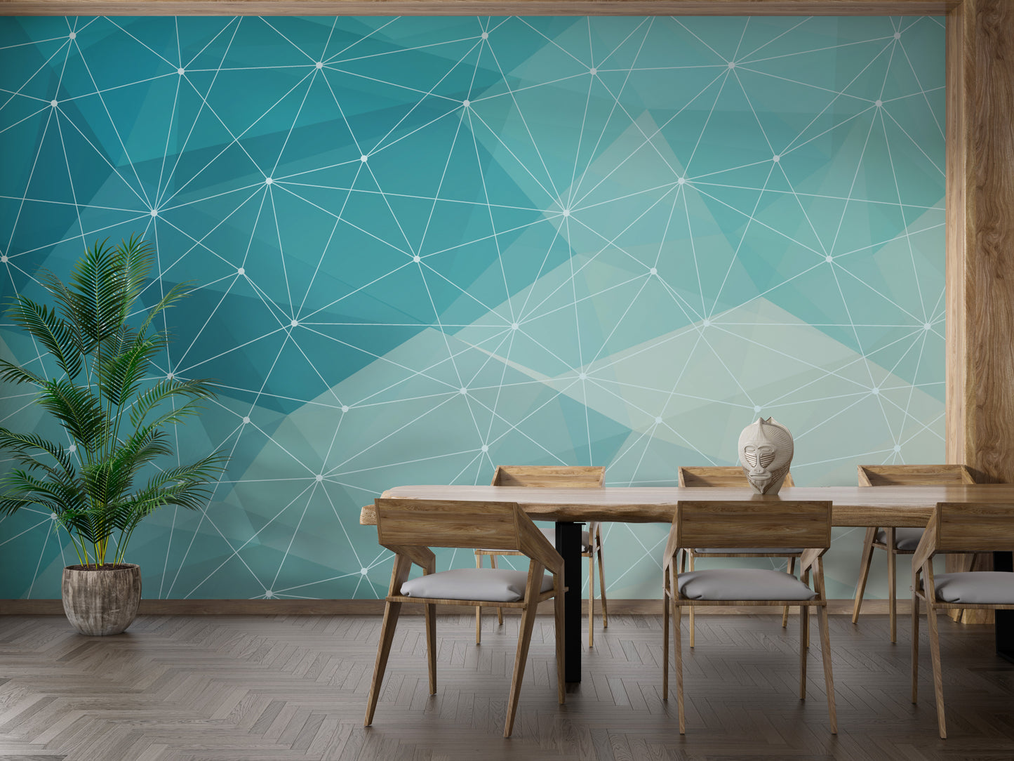 White and Blue Geometric Line Wallpaper